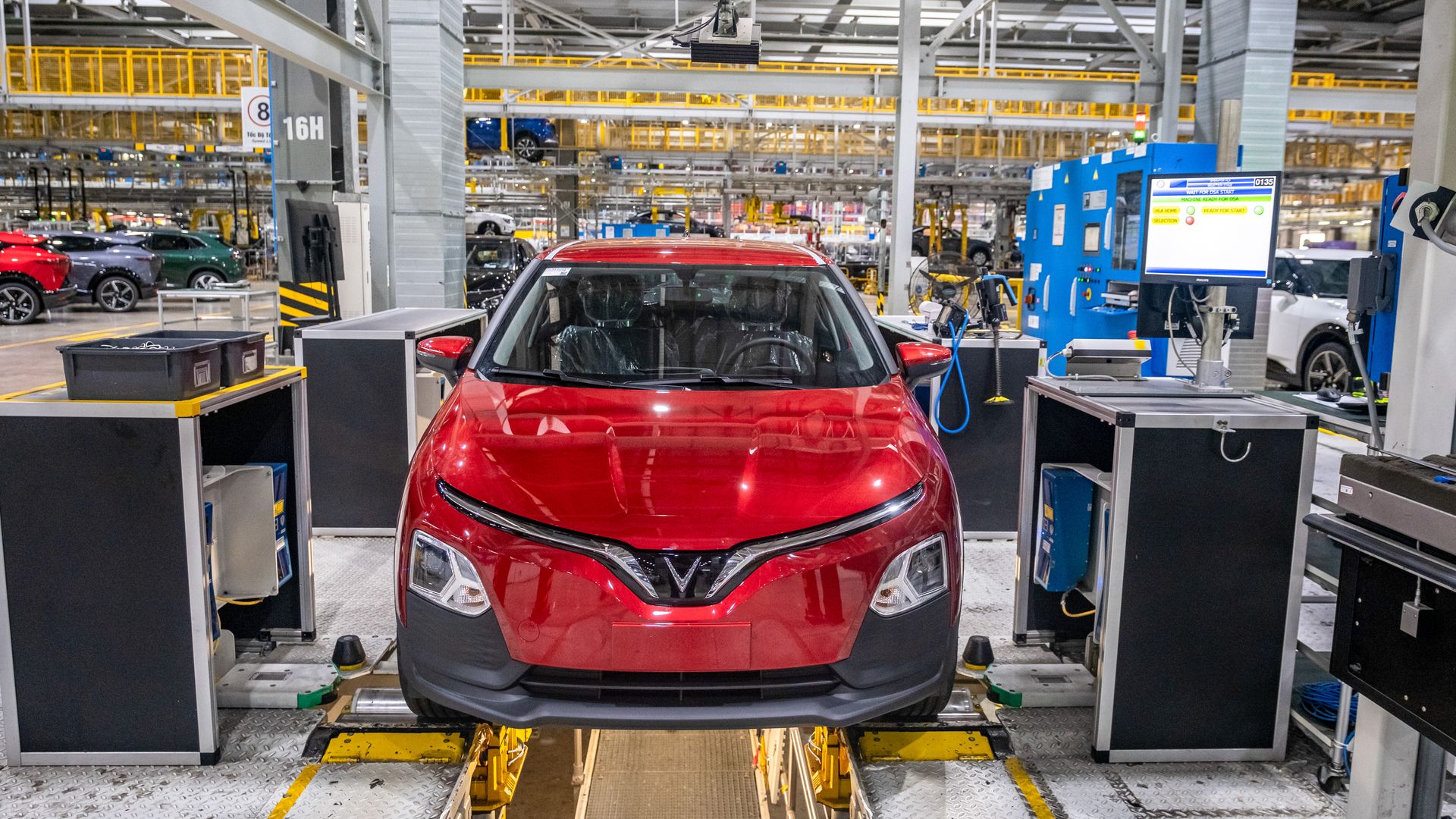 A VinFast Auto Ltd. electric vehicle VF 5 model to be inspected in the assembly shop at the company's manufacturing plant in Haiphong, Vietnam on Monday, June 10, 2024. VinFast Auto said it will delay the opening of its electric vehicle factory in North Carolina by three years to 2028. Photographer: