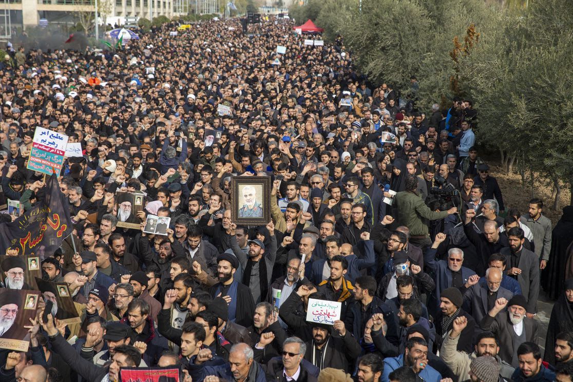 In Tehran, Iranians demonstrate yesterday against the U.S. airstrike.