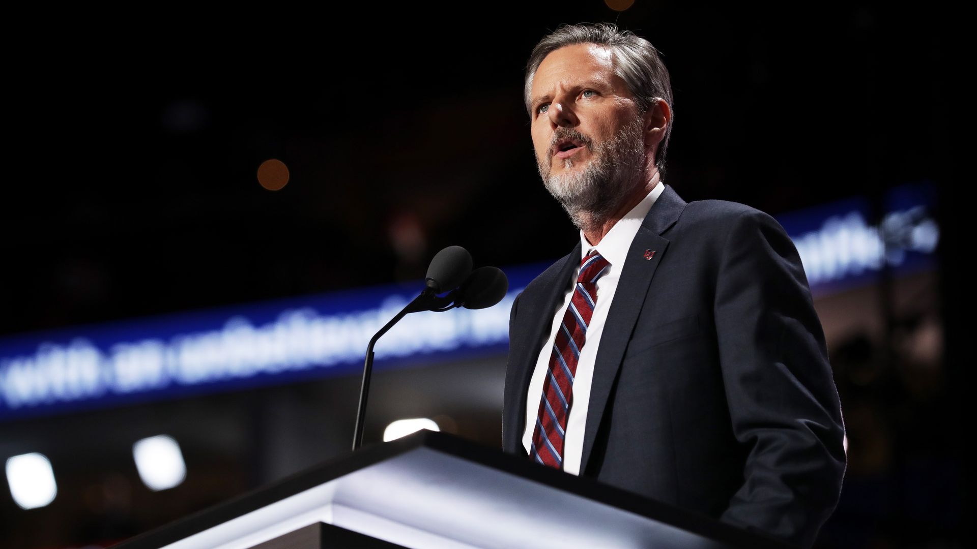 President of Liberty University, Jerry Falwell Jr., delivers a speech at the Republican National Convention on July 21, 2016