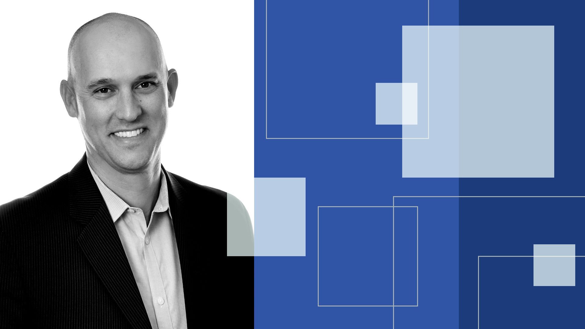 Photo illustration of Alex Mason surrounded by abstract shapes. 