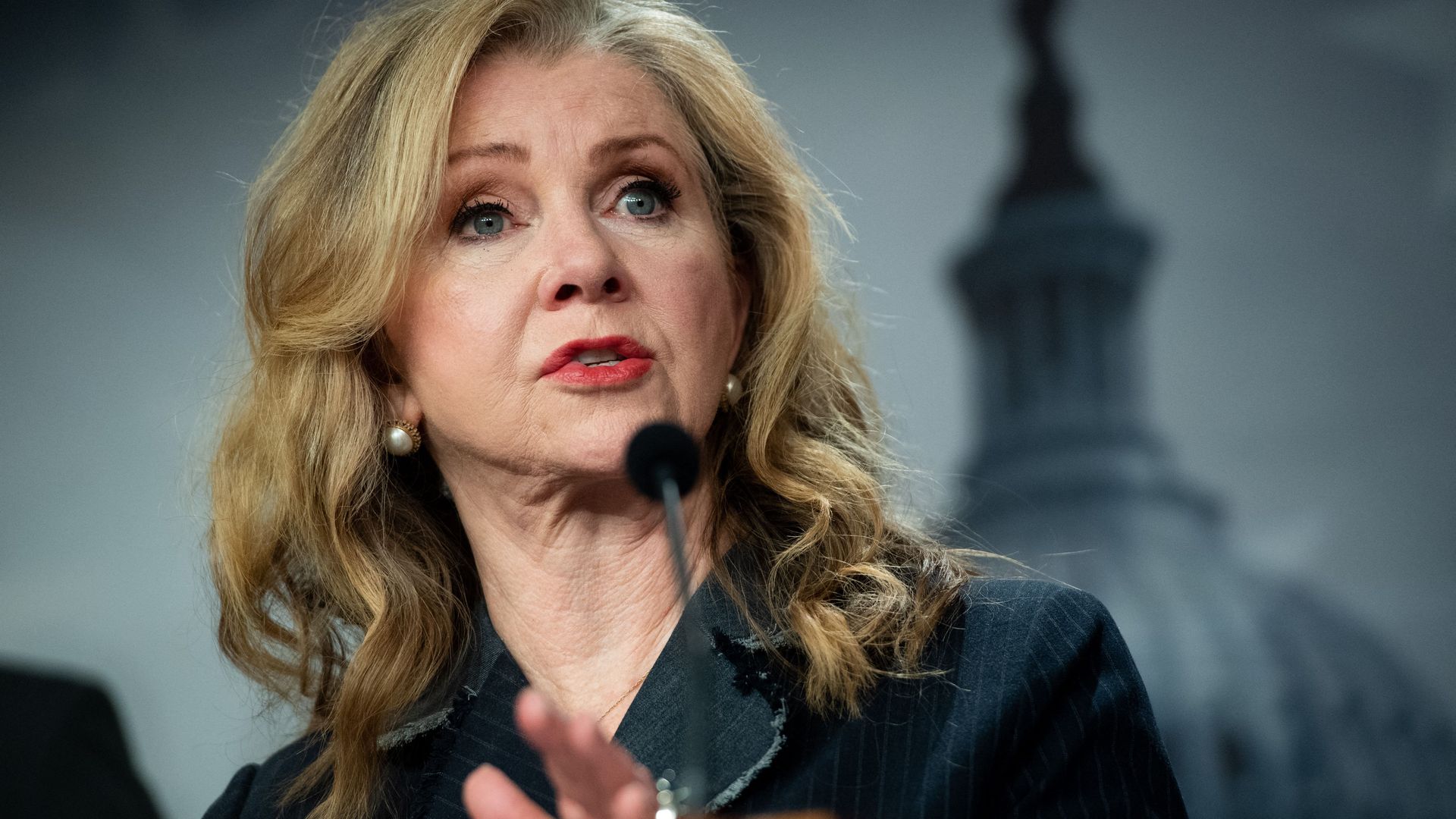 US Senator Marsha Blackburn, Republican of Tennessee, speaks during a press conference at the US Capitol in 2022. ((Photo by SAUL LOEB/AFP via Getty Images)