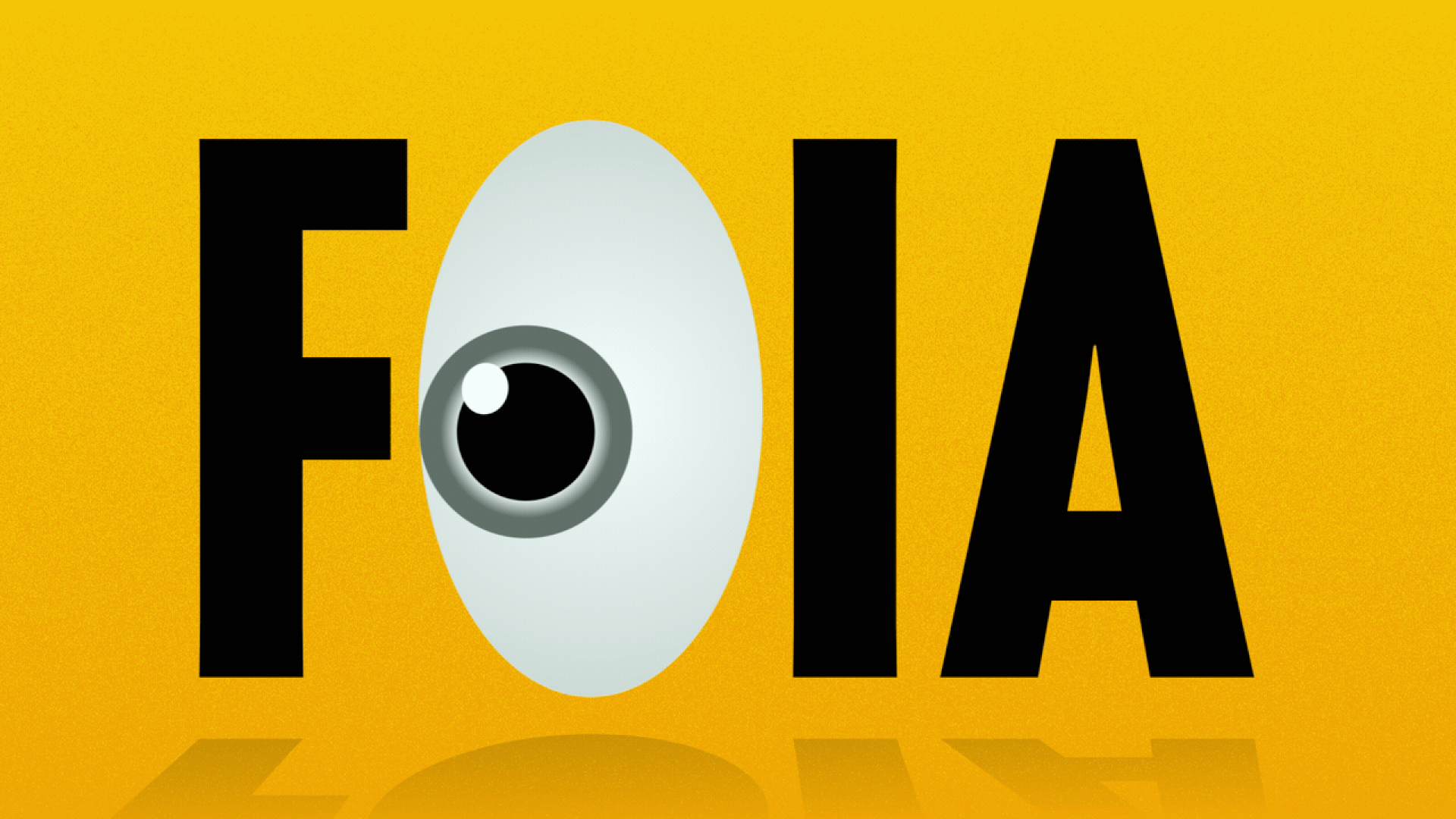 Illustration of the acronym FOIA with an eye that's looking around and blinking standing in for the O.