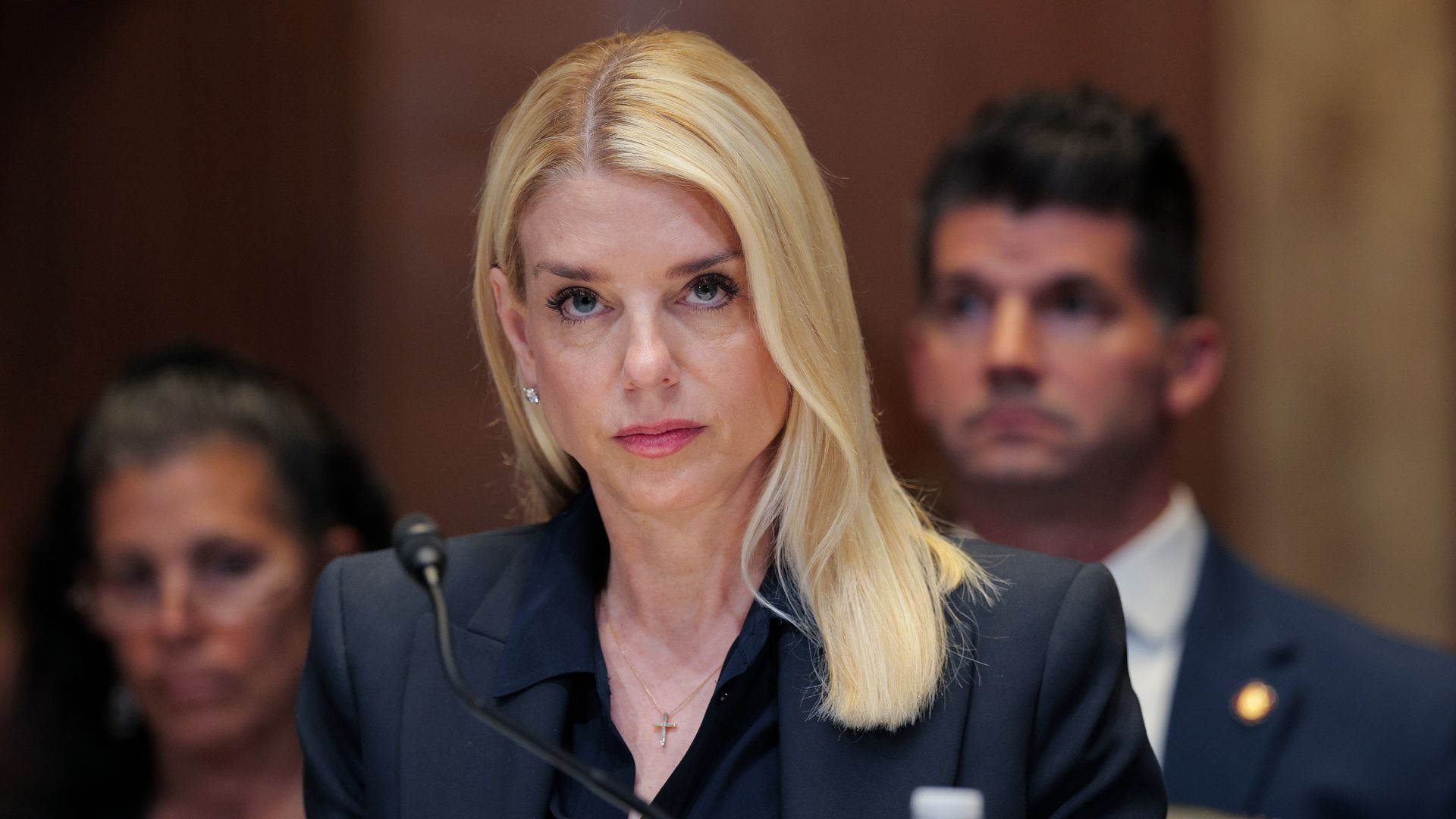 Attorney General Pam Bondi speaks during a Senate Appropriations subcommittee hearing in Washington, D.C.