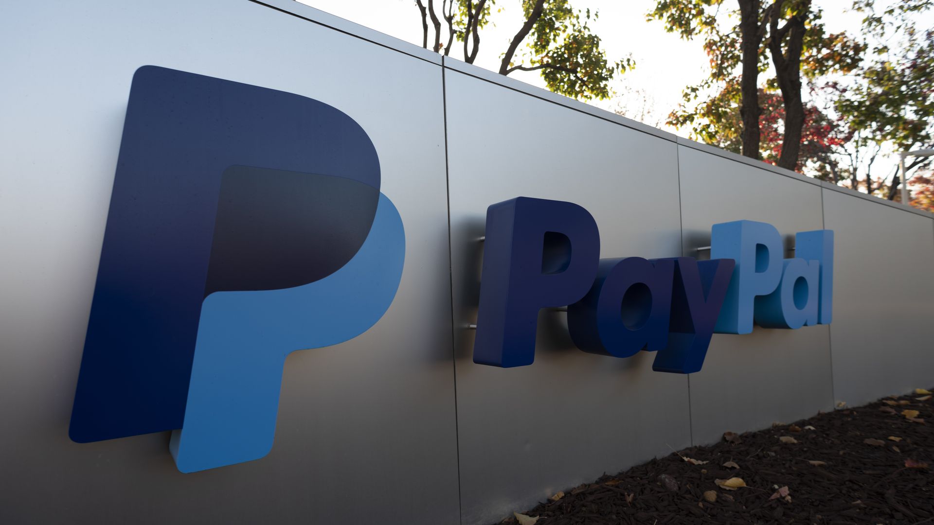 PayPal logo can be seen at its office in San Jose, California, United States on November 23, 2019.
