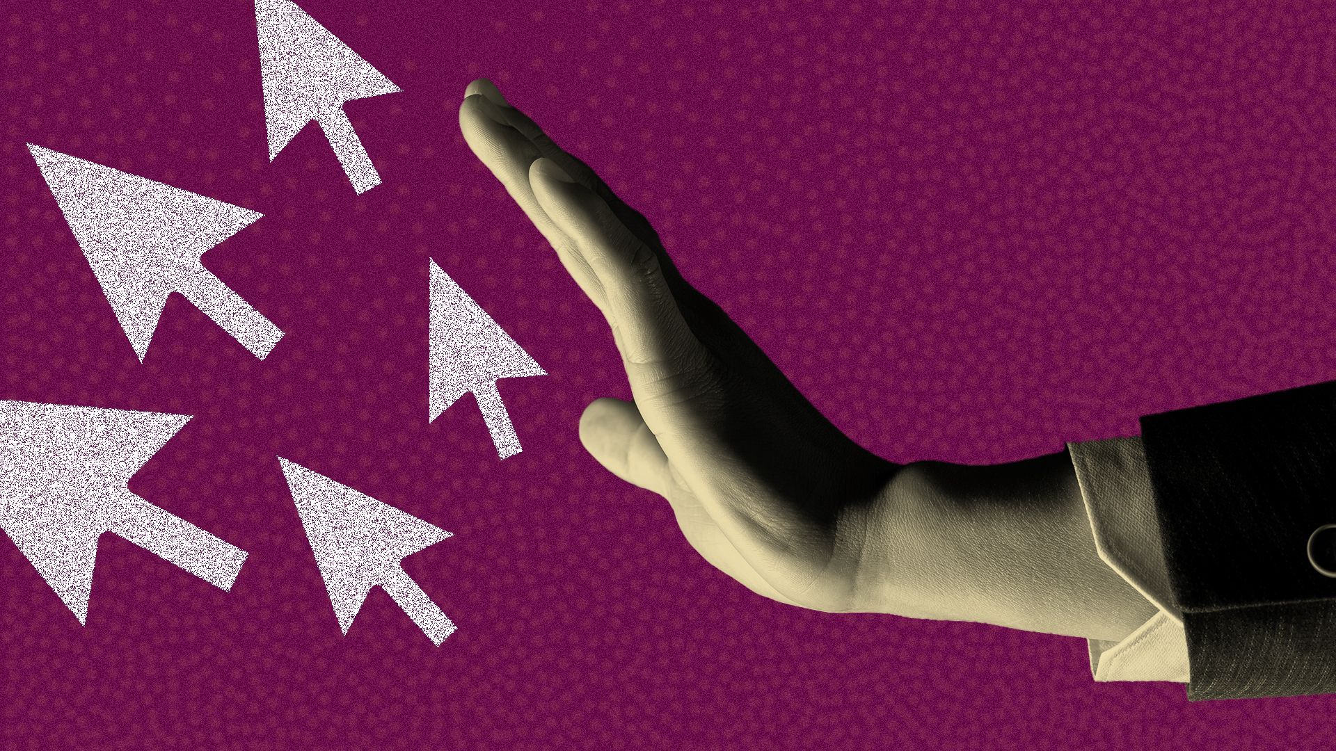 Illustration of a hand pushing computer arrows away