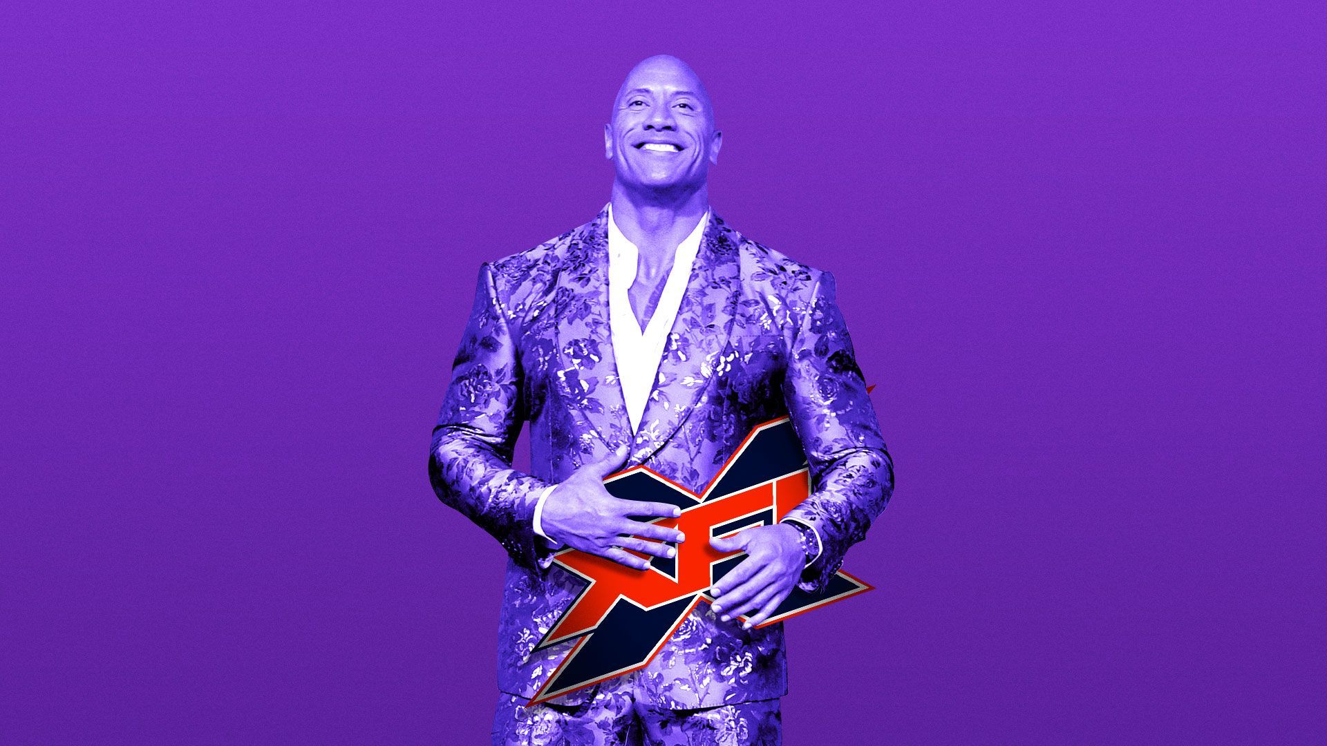 Illustration of Dwayne “The Rock” Johnson holding the XFL logo