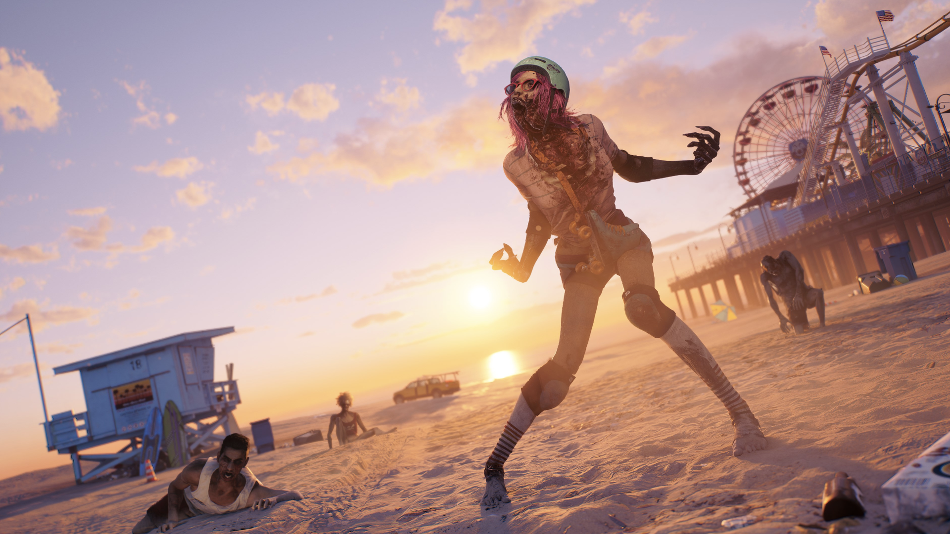Video game screenshot of zombies on a beach