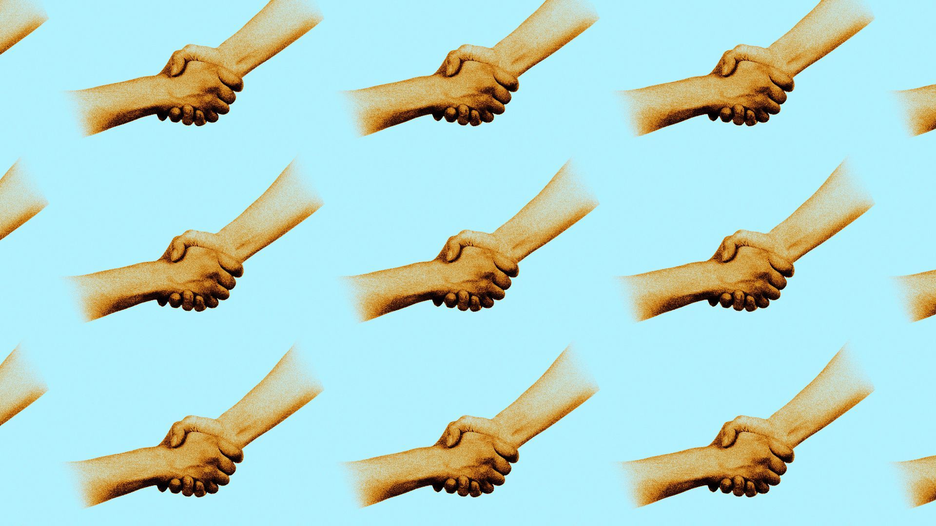 Illustration of a repeating pattern of handshakes.