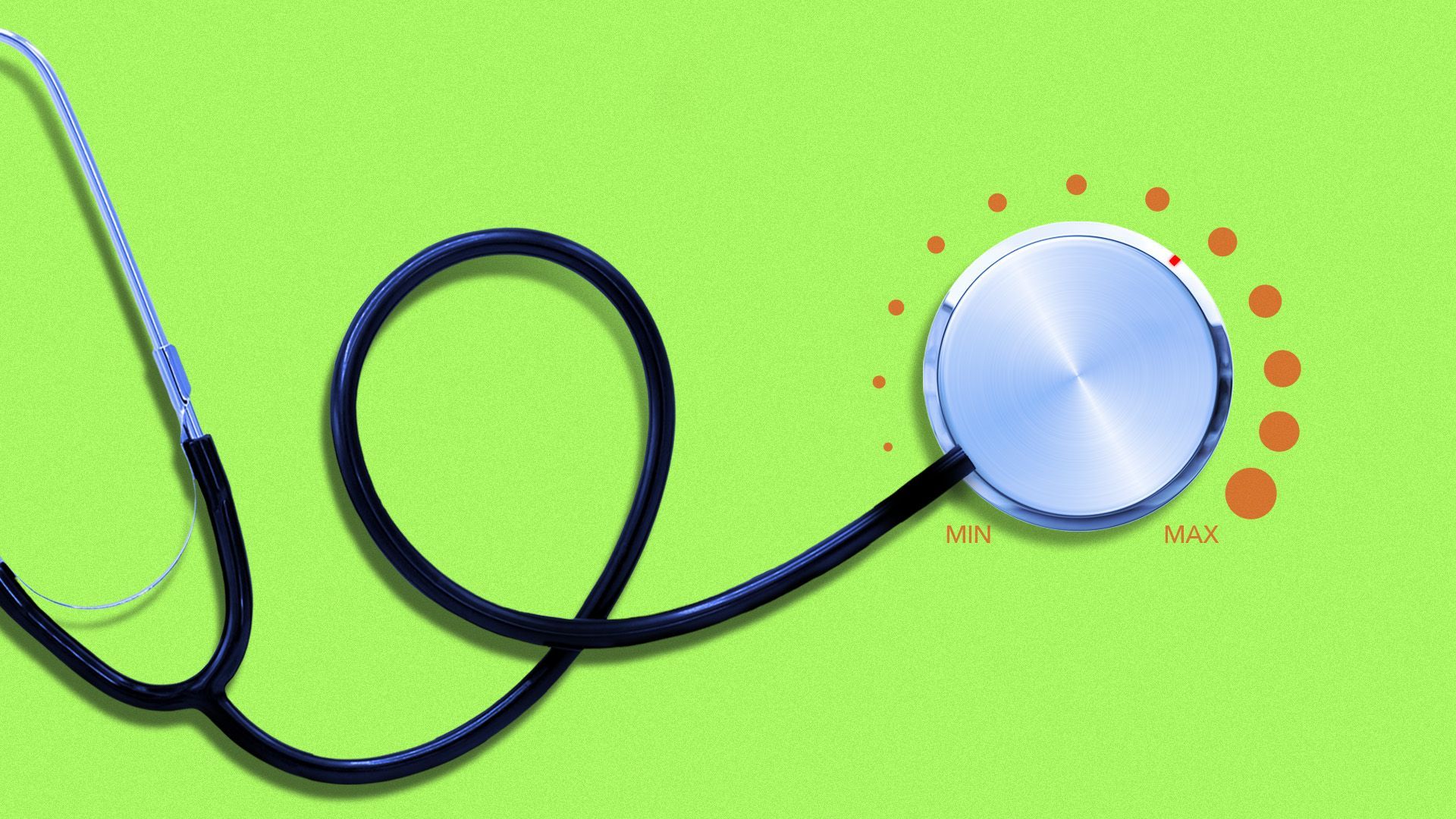 Illustration of a stethoscope with a volume knob at the end