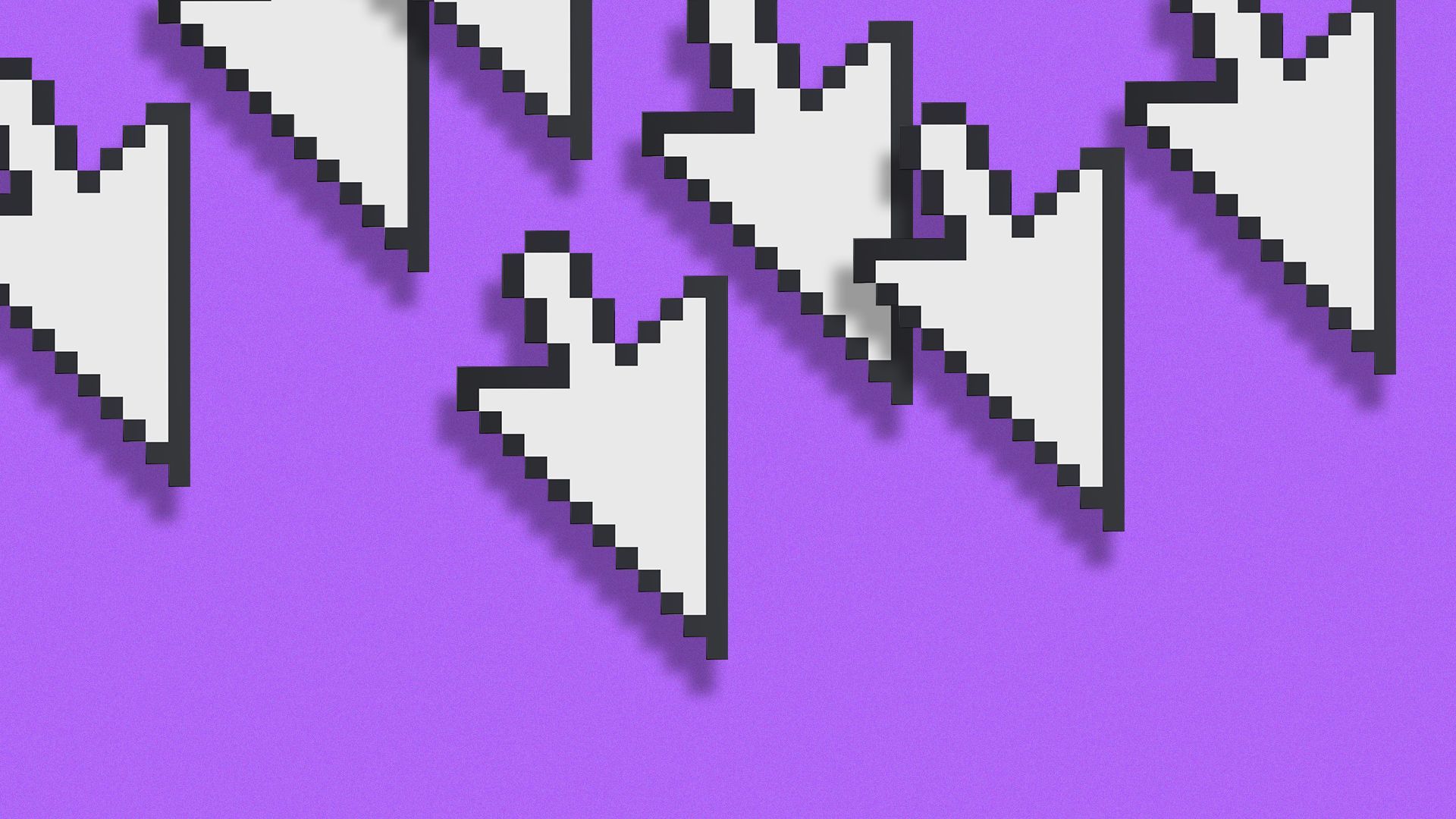 Illustration of various digital cursors pointing downwards.