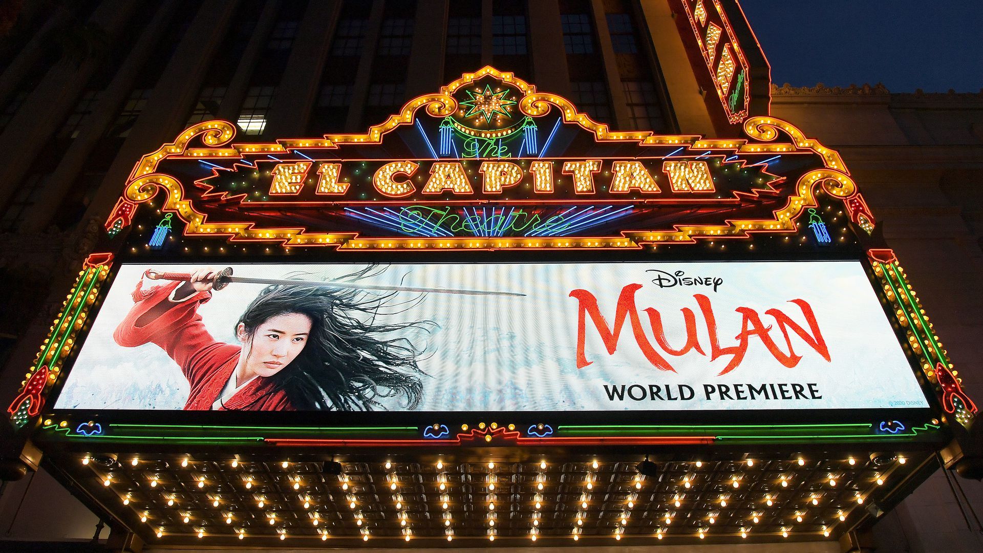 The World Premiere of Disney's 'Mulan' at the Dolby Theatre on March 9, 2020 in Hollywood, California. Photo: Charley Gallay/Getty Images for Disney