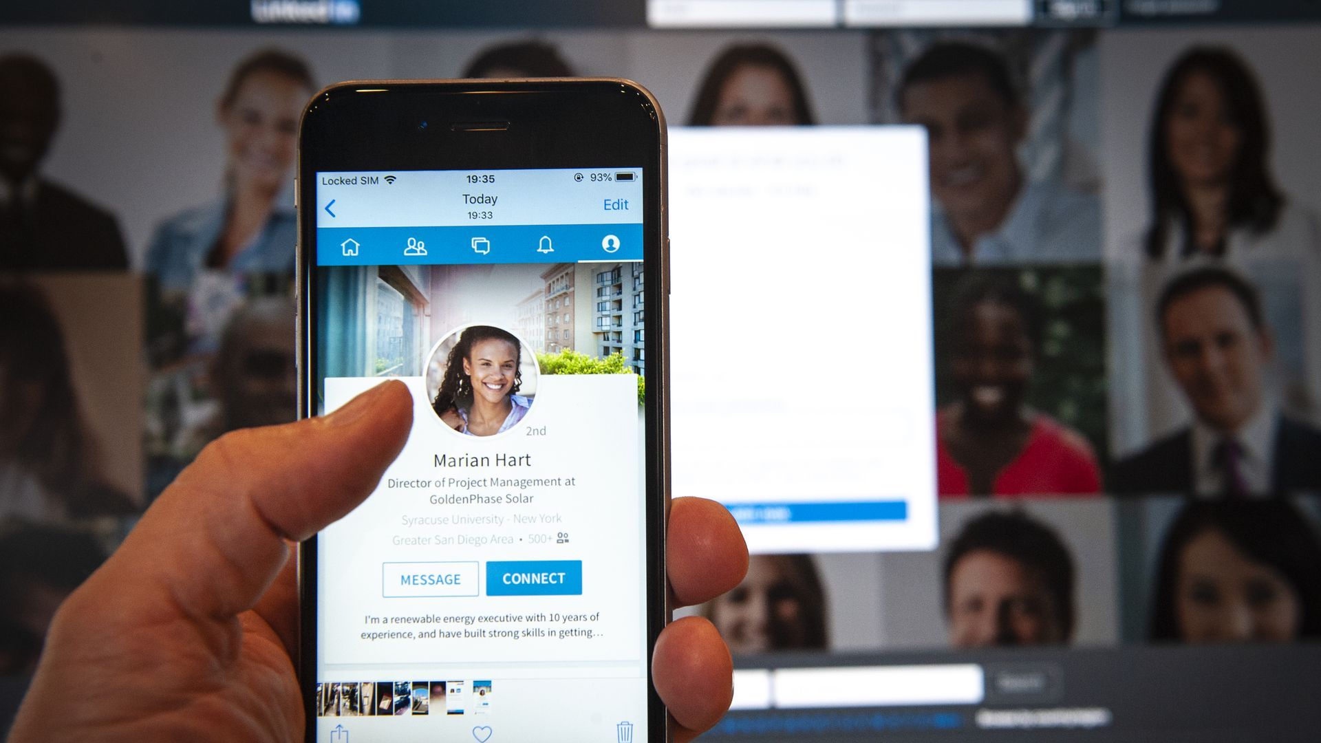 LinkedIn's mobile app, seen on an iPhone