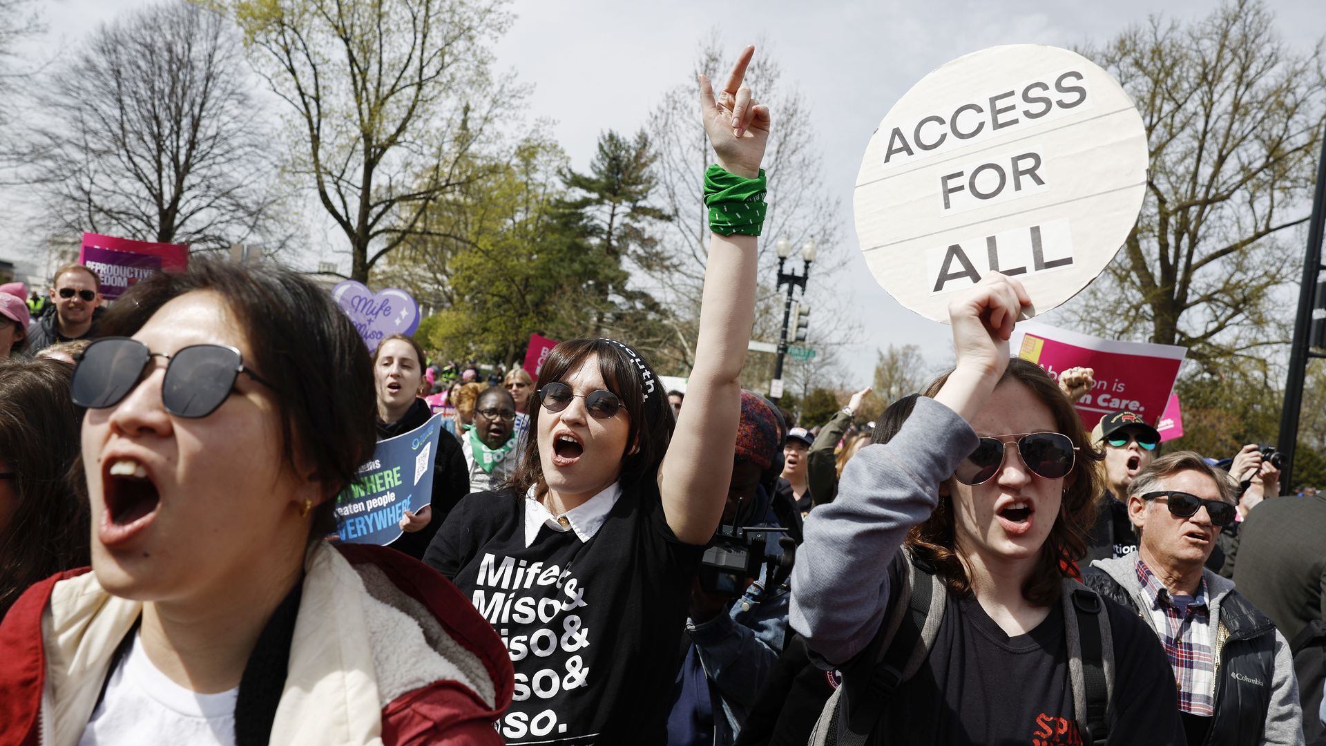 Demonstrators participate in a abortion-rights rally outside the Supreme Court as the justices of the court hear oral arguments in the case of the U.S. Food and Drug Administration v. Alliance for Hippocratic Medicine on March 26, 2024 in Washington, DC.