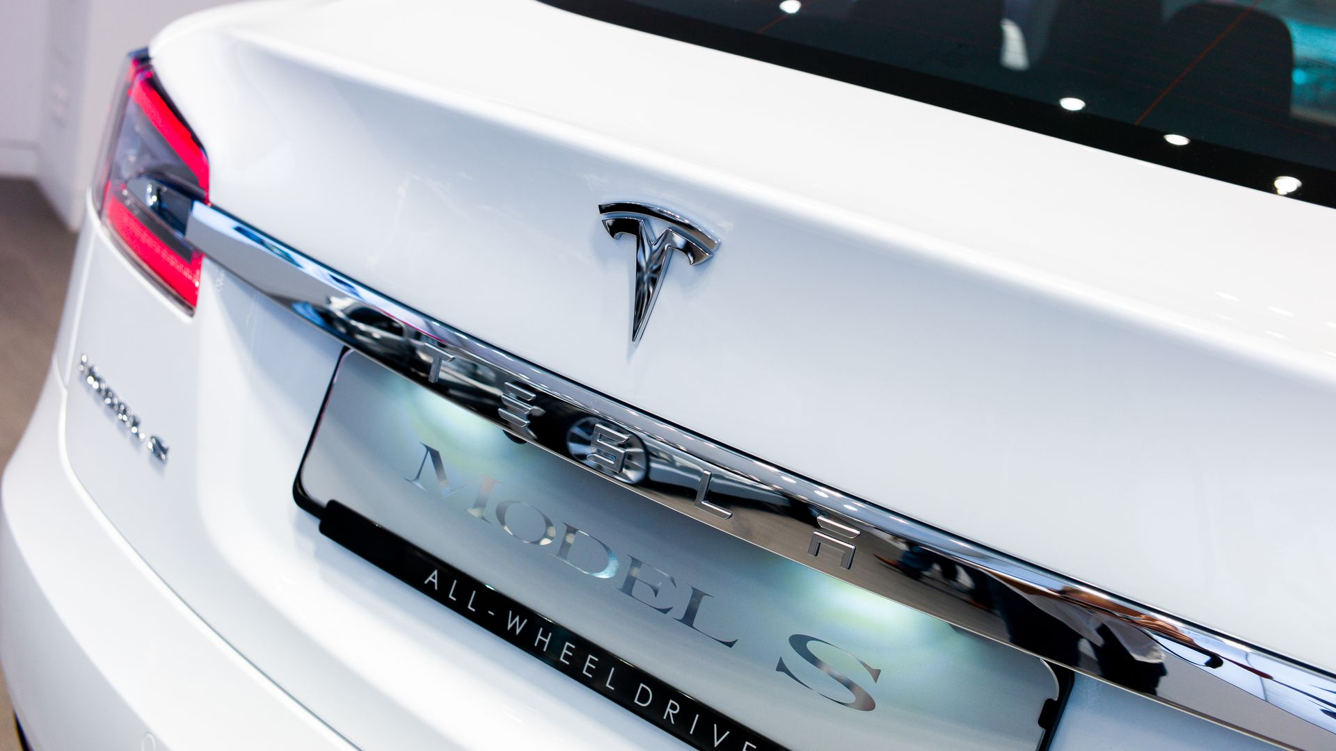 This image is the rear end of a Tesla Model S car.