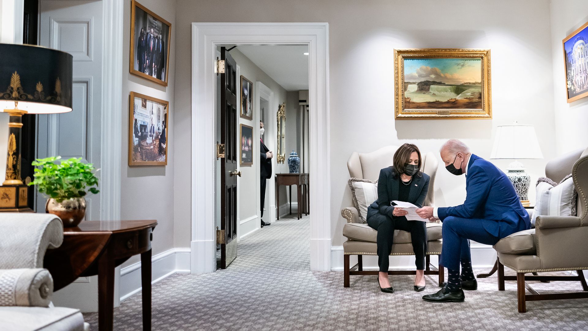 President Biden and Vice President Kamala Harris are seen inside the White House.