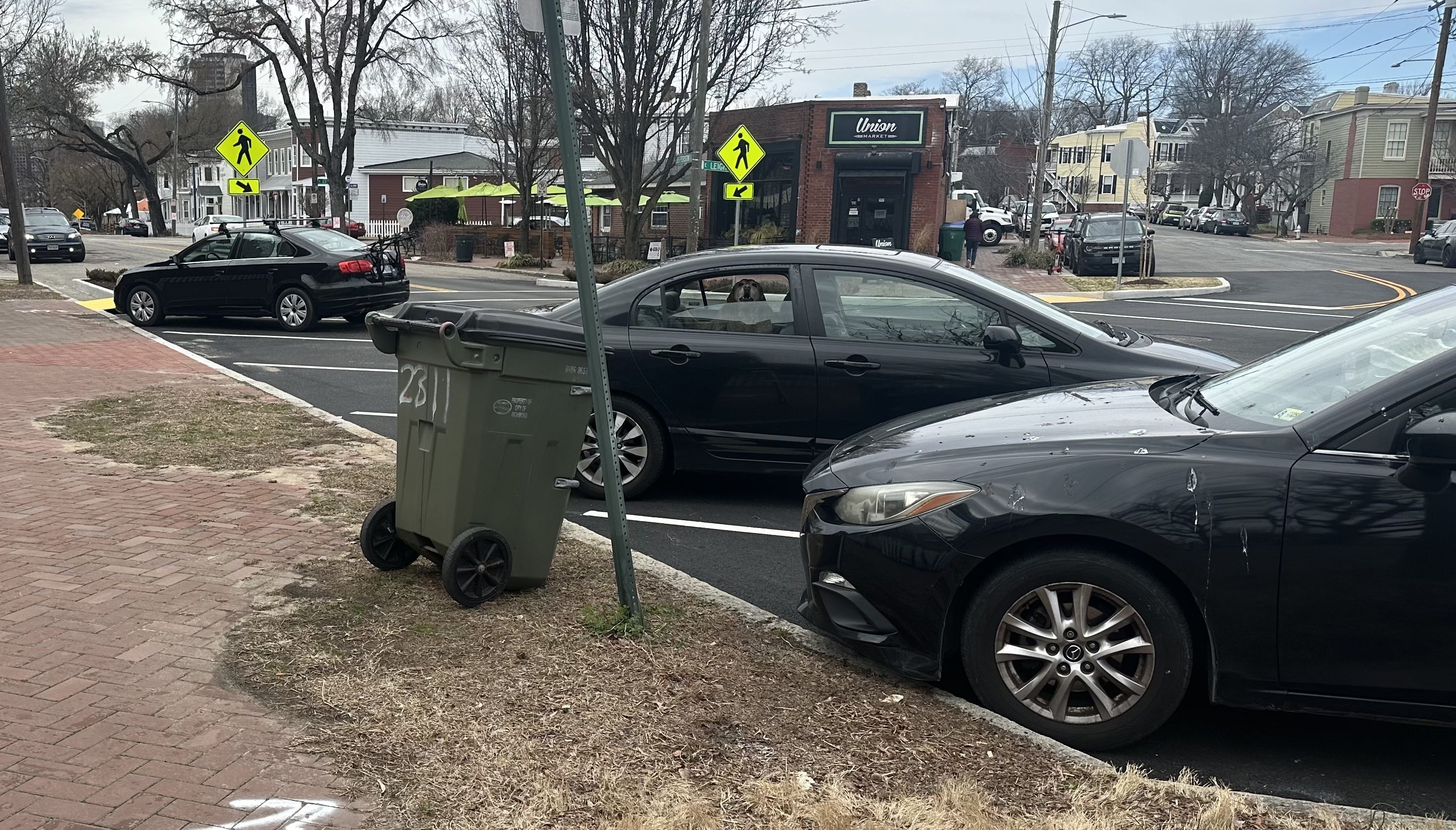 That is Karri's car parked properly. And her adorable doggie's face in the window. Photo: Karri Peifer/Axios 