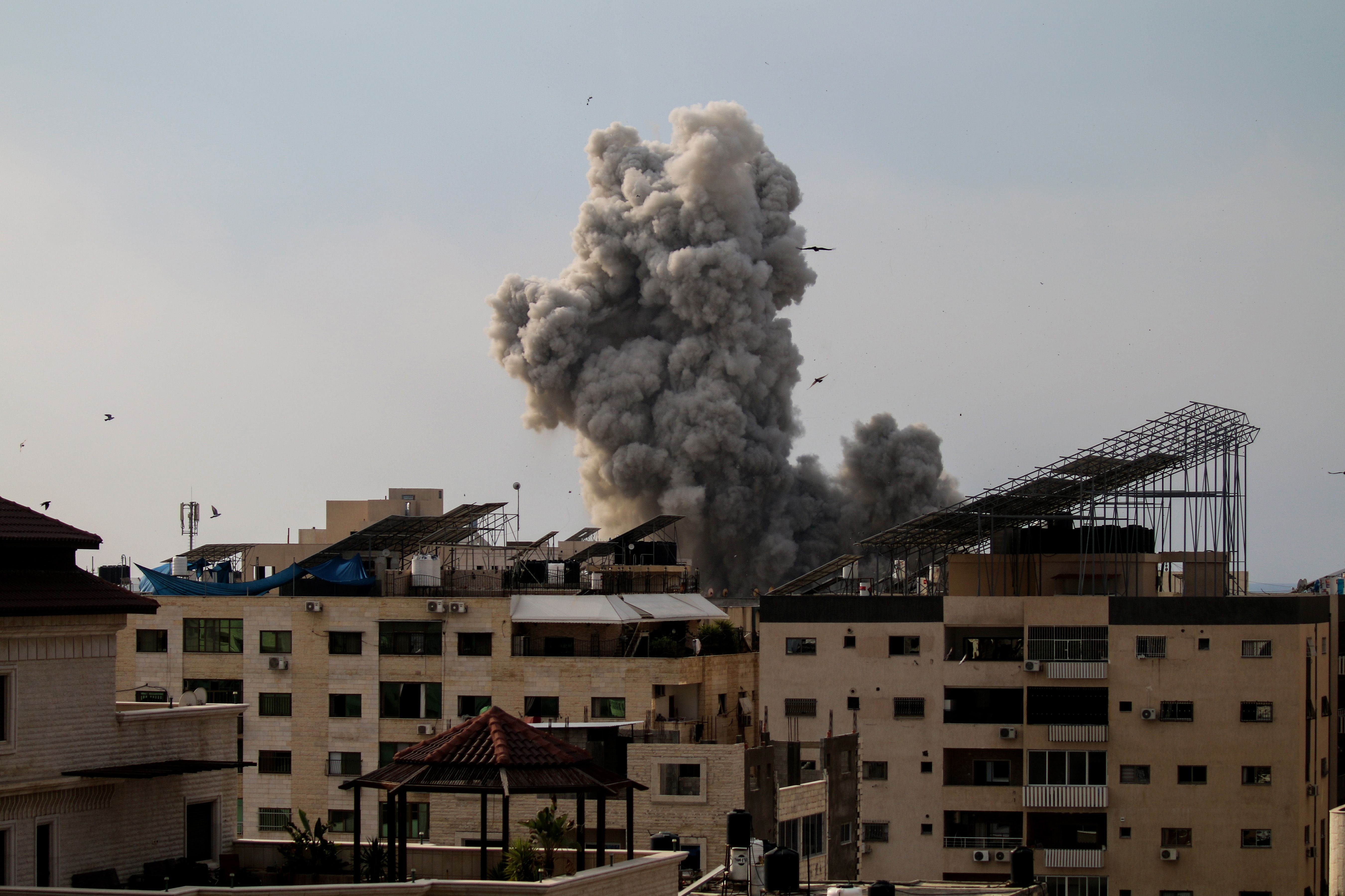 Smoke rises after an Israeli bombardment in Gaza today.