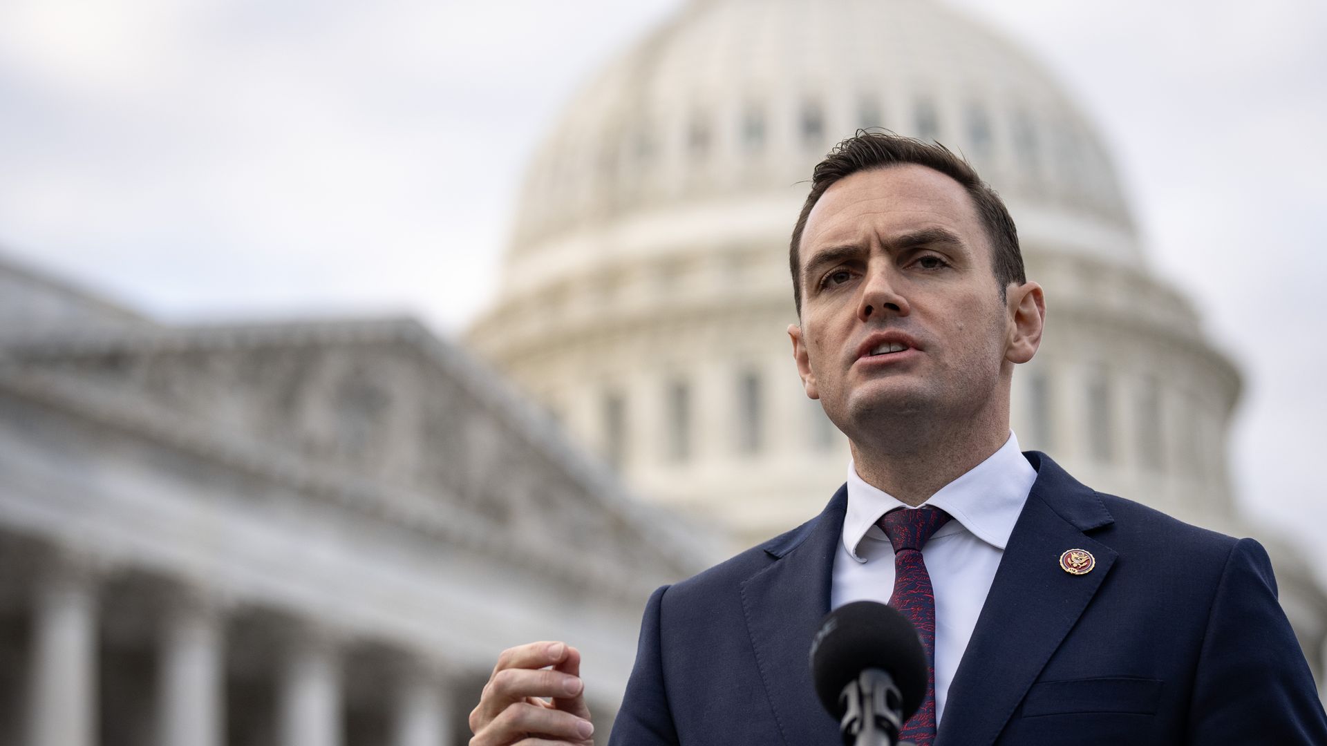 Former Wisconsin Rep. Mike Gallagher speaking outside the Capitol