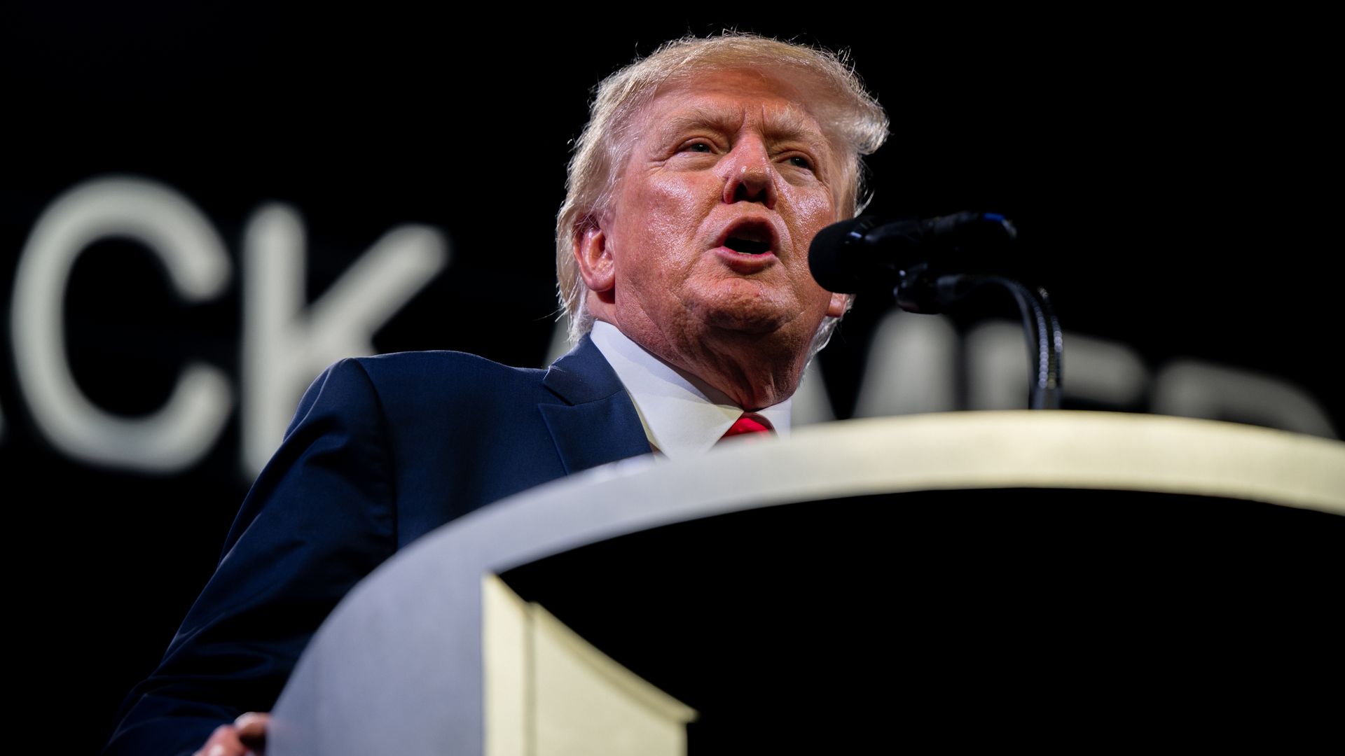 Former President Trump speaking in Austin on May 14.