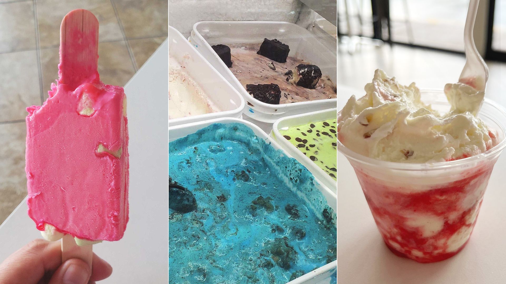 A composite showing different varieties of ice cream.