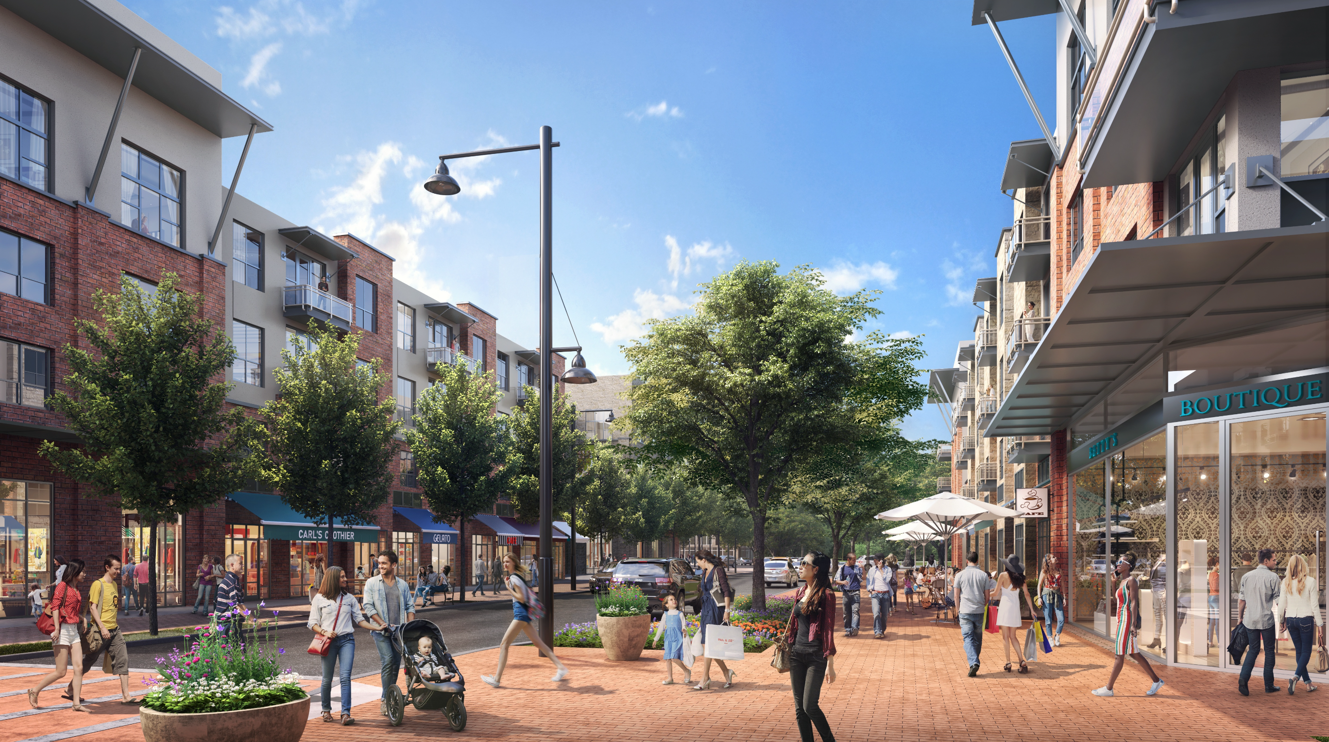 A rendering of a city street.