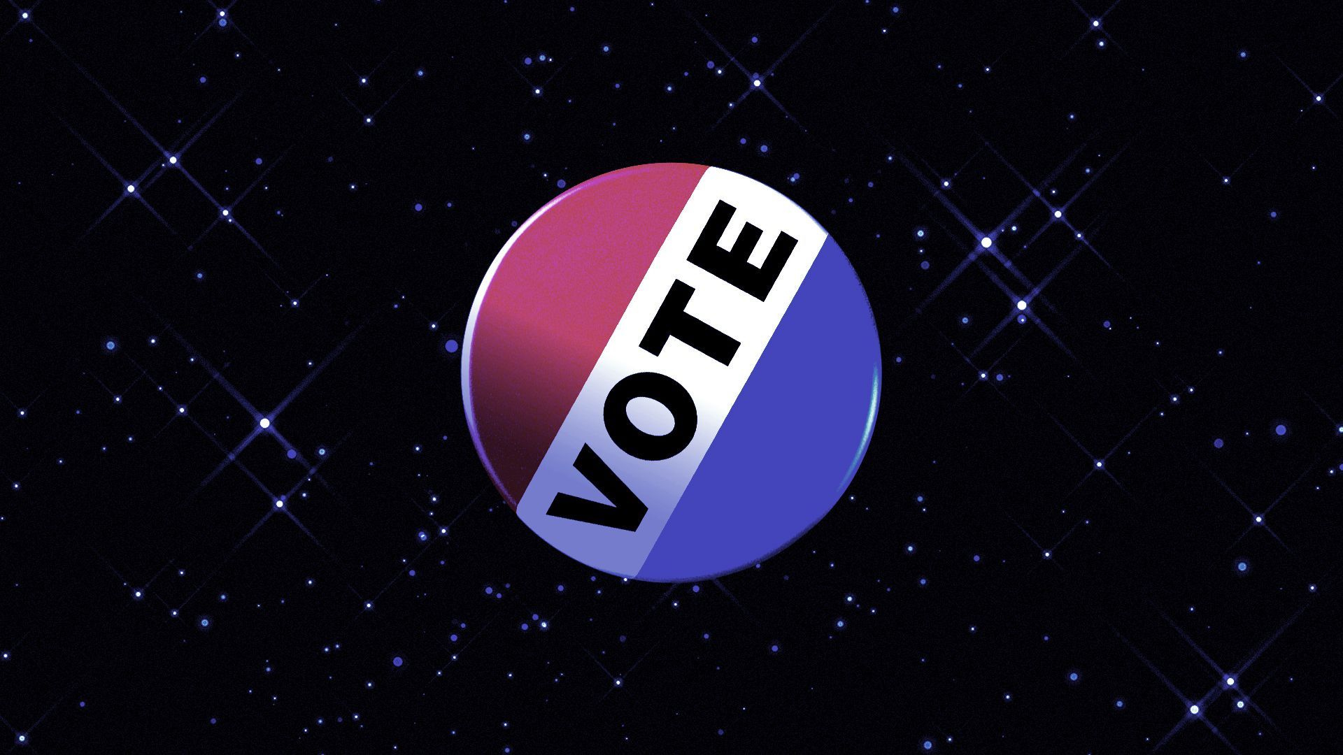 Illustration of a VOTE pin rotated and floating through space