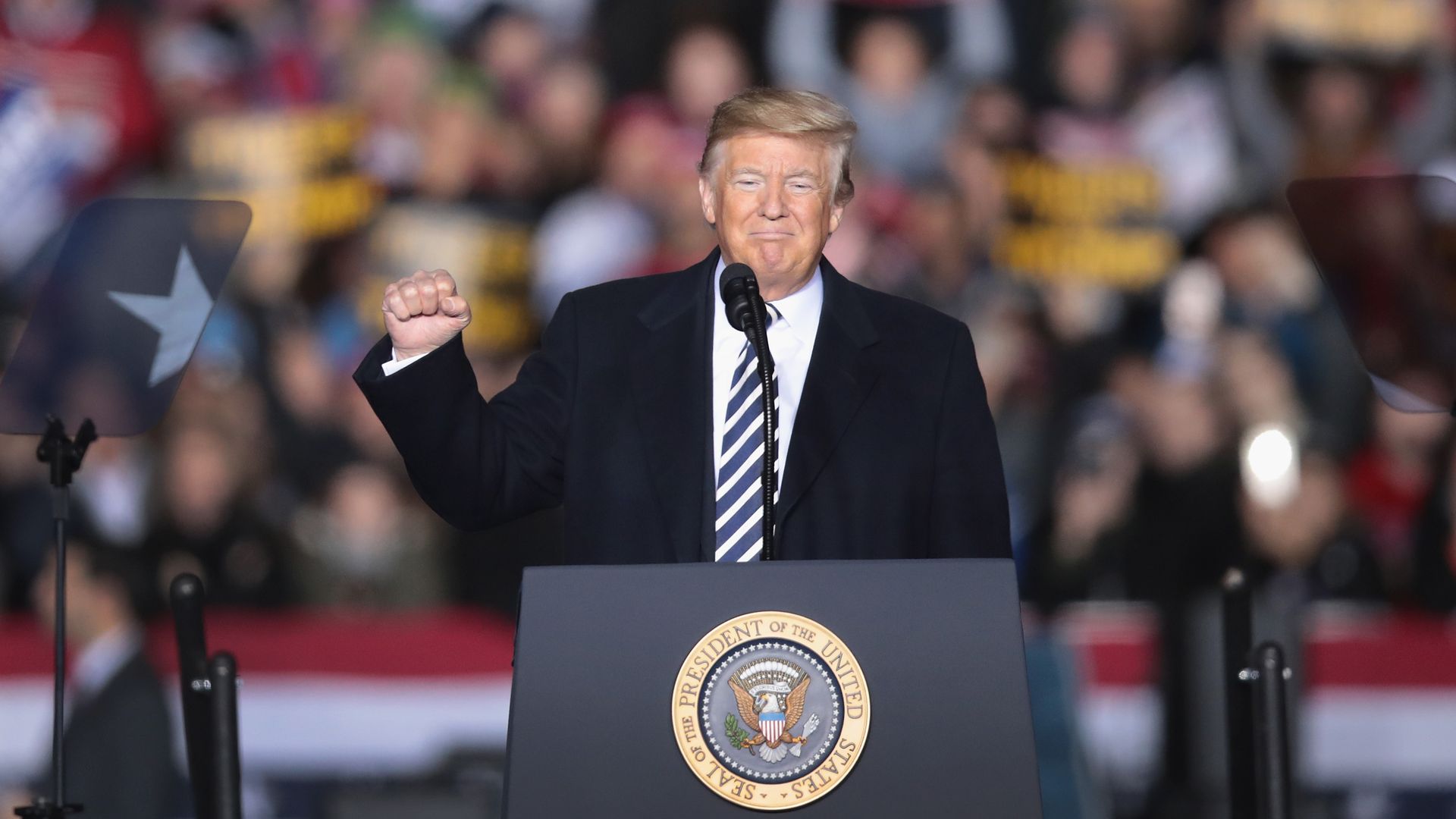 President Donald Trump speaks at a rally last week in support of Senate candidate Josh Hawley in Columbia, Missouri. Photo by Scott Olson/Getty Images