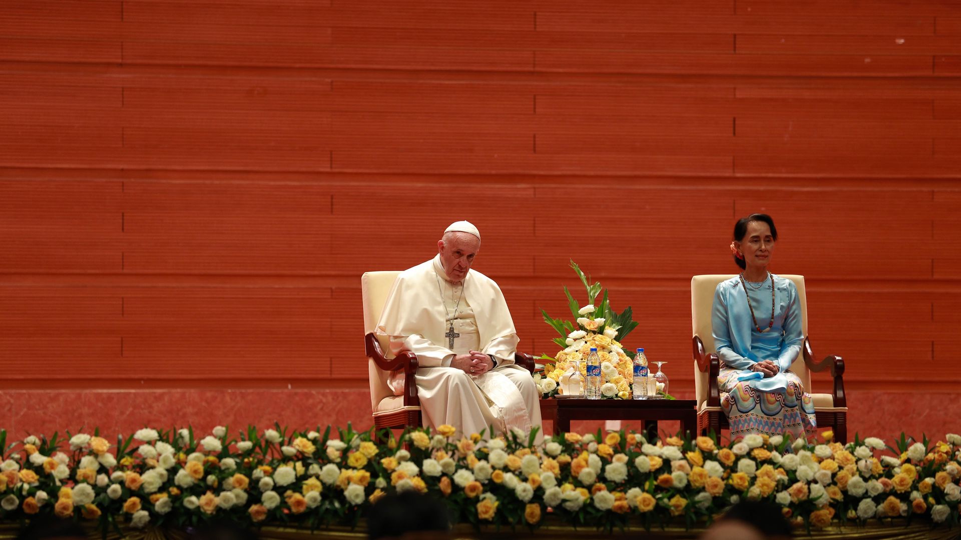 Pope Francis and Myanmar's civilian leader Aung San Suu Kyi.