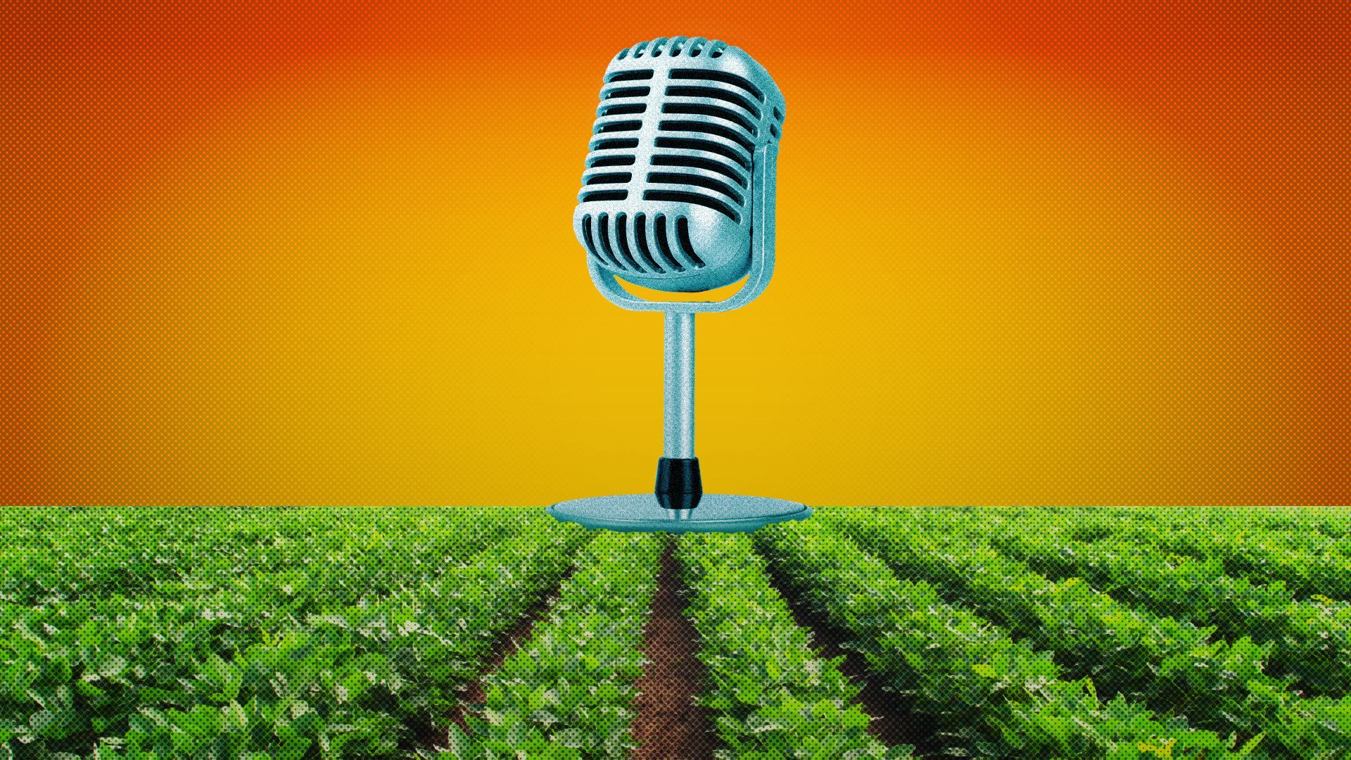 Illustration of a microphone at the edge of a farm field.
