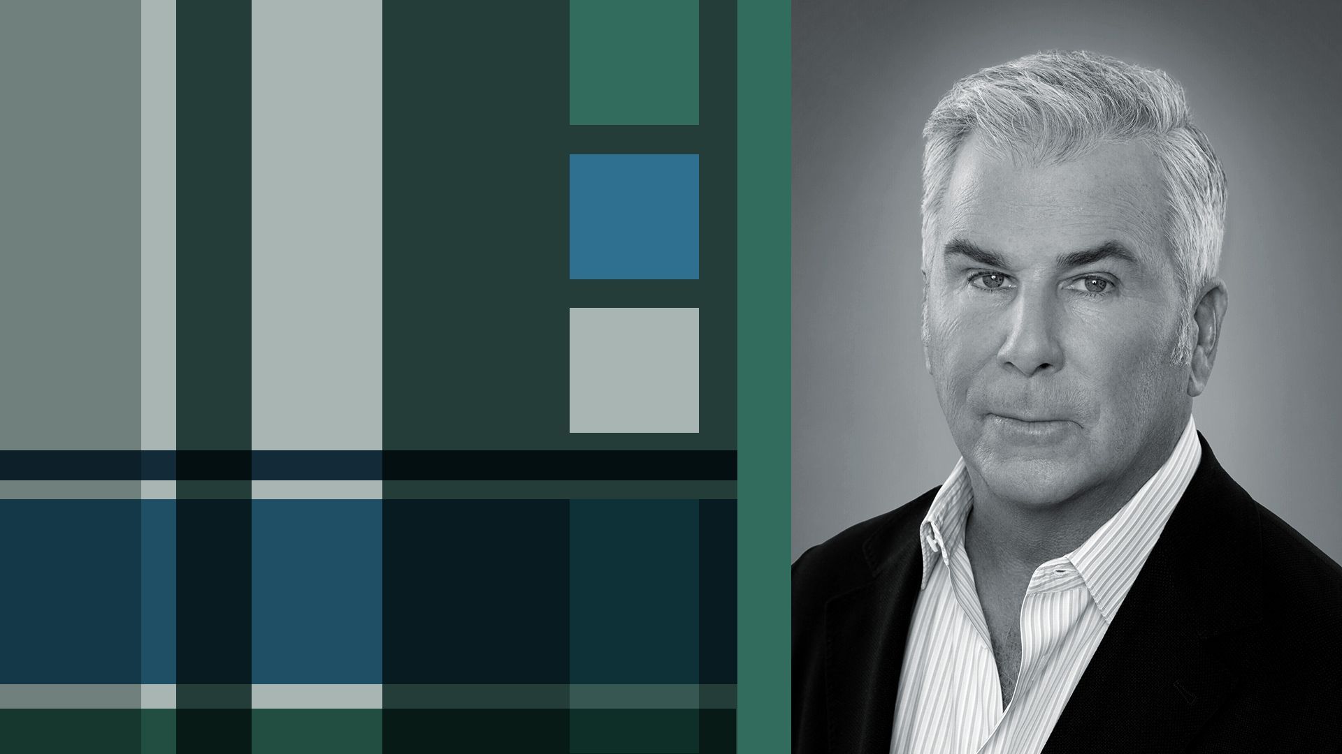 Photo illustration of Dennis Miller surrounded by abstract shapes.