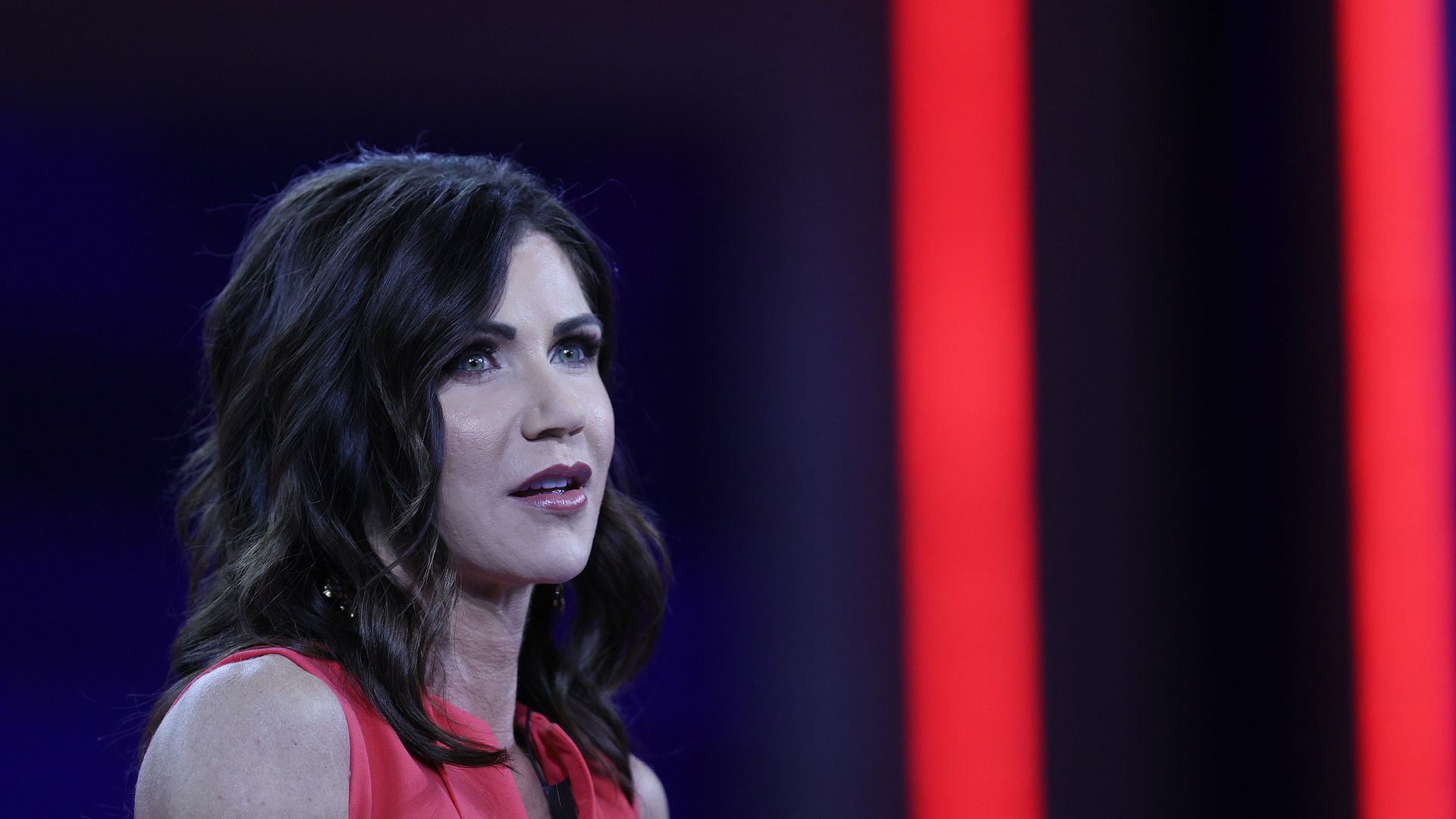 South Dakota Gov. Kristi Noem speaking at CPAC in Orlando in February 2021.