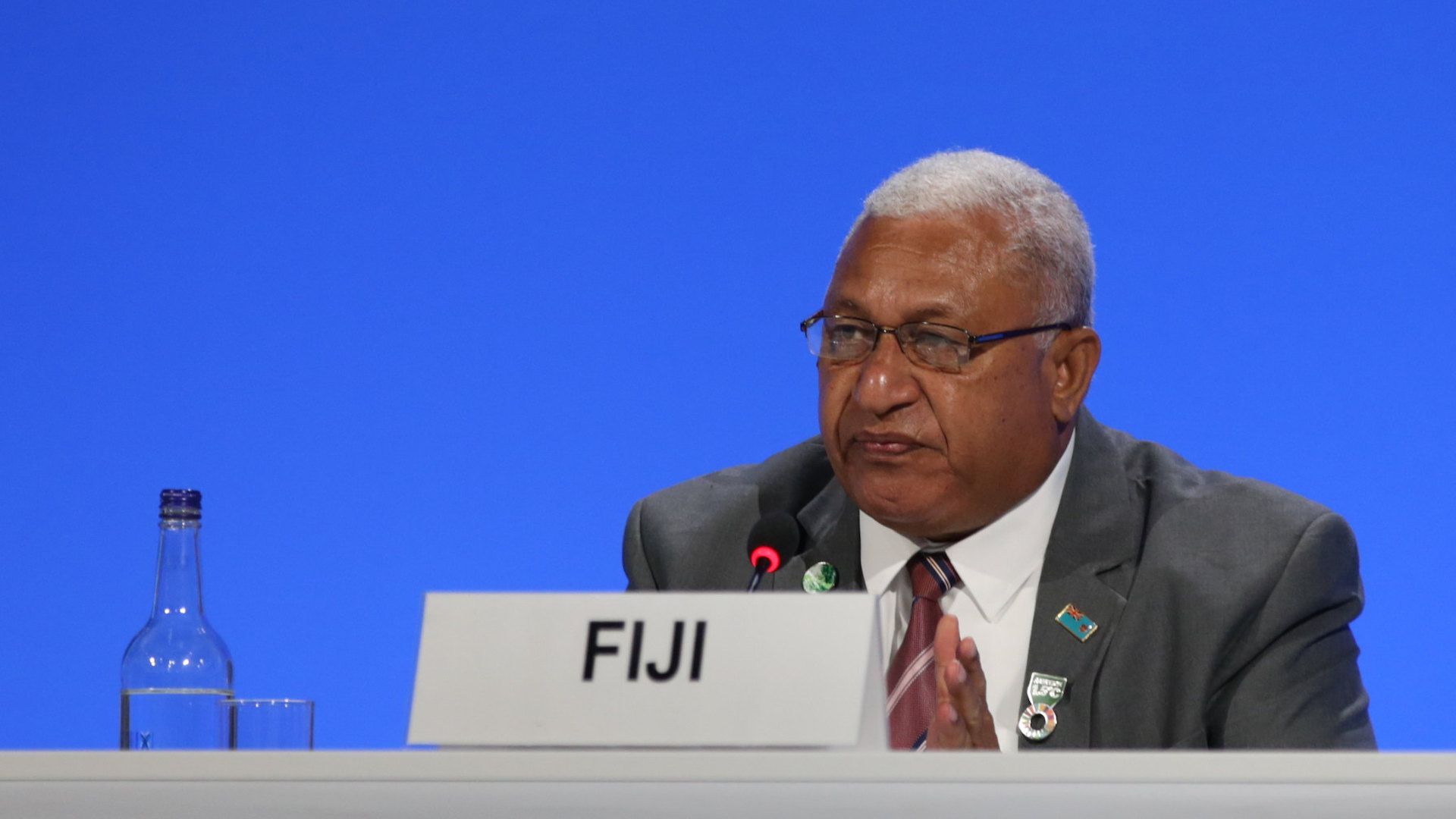 Frank Bainimarama, prime minister of Fiji, a member of the High Ambition Coalition, at COP26 on Nov. 2, 2021. Photo: UNFCCC
