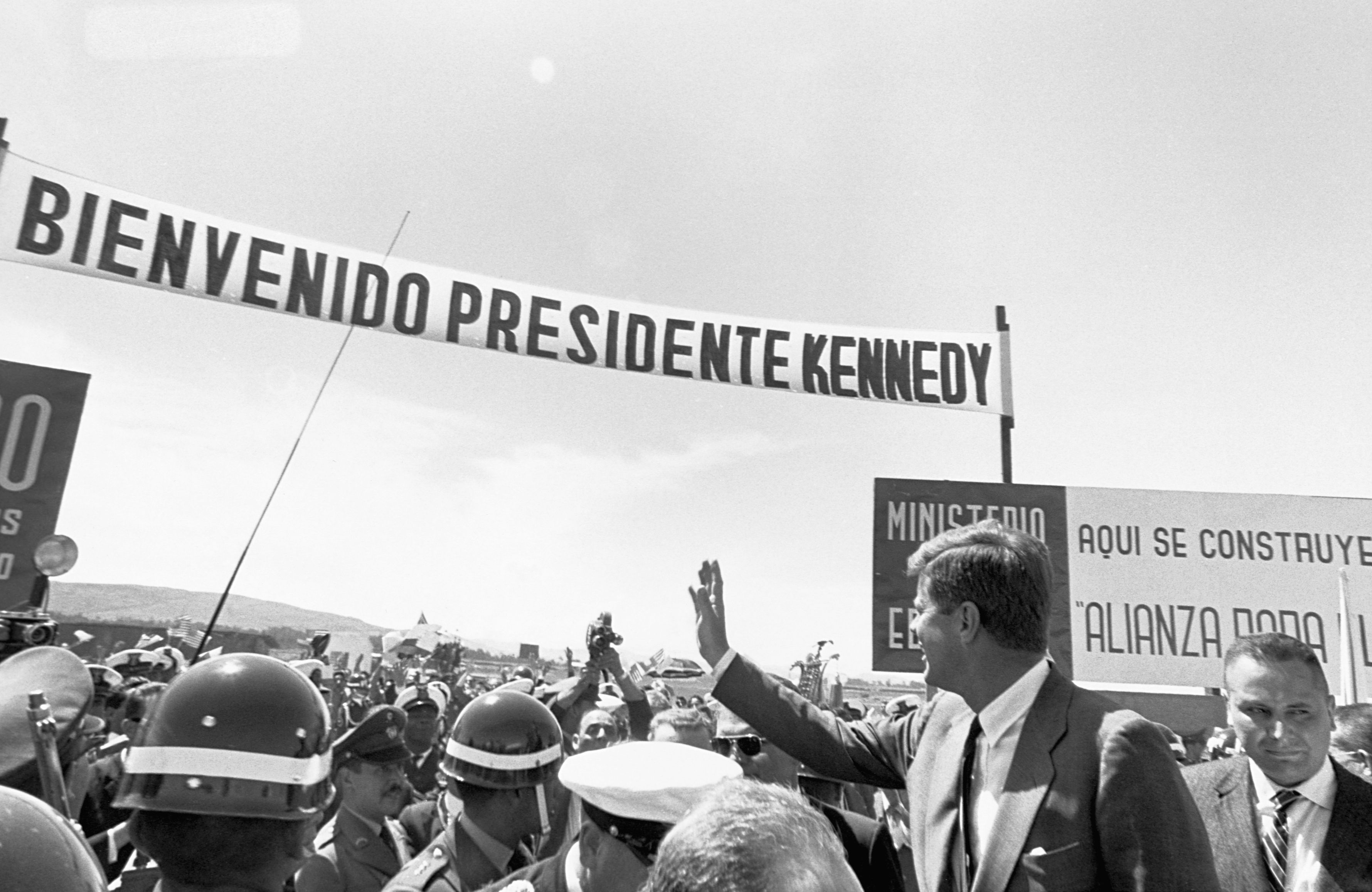 President John F. Kennedy waves to a crowd while on a visit to Venezuela, December 16, 1961.