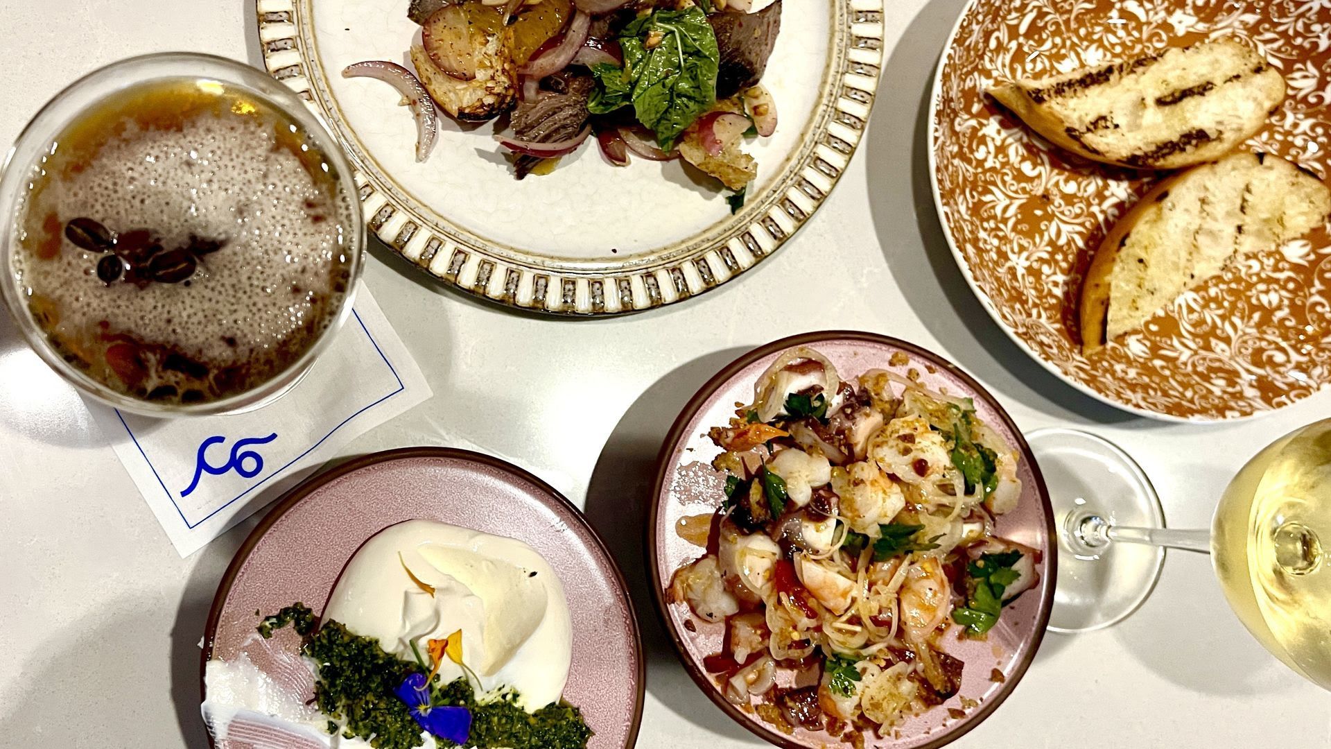 four dishes and two drinks