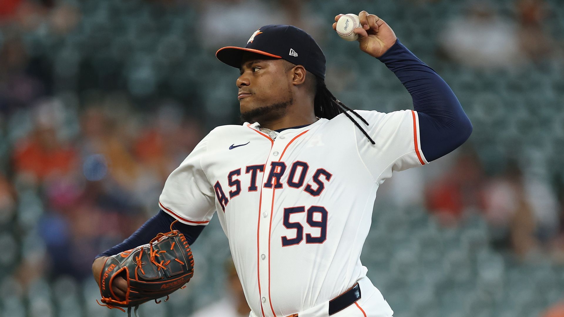 Astros pitcher Framber Valdez throws a pitch