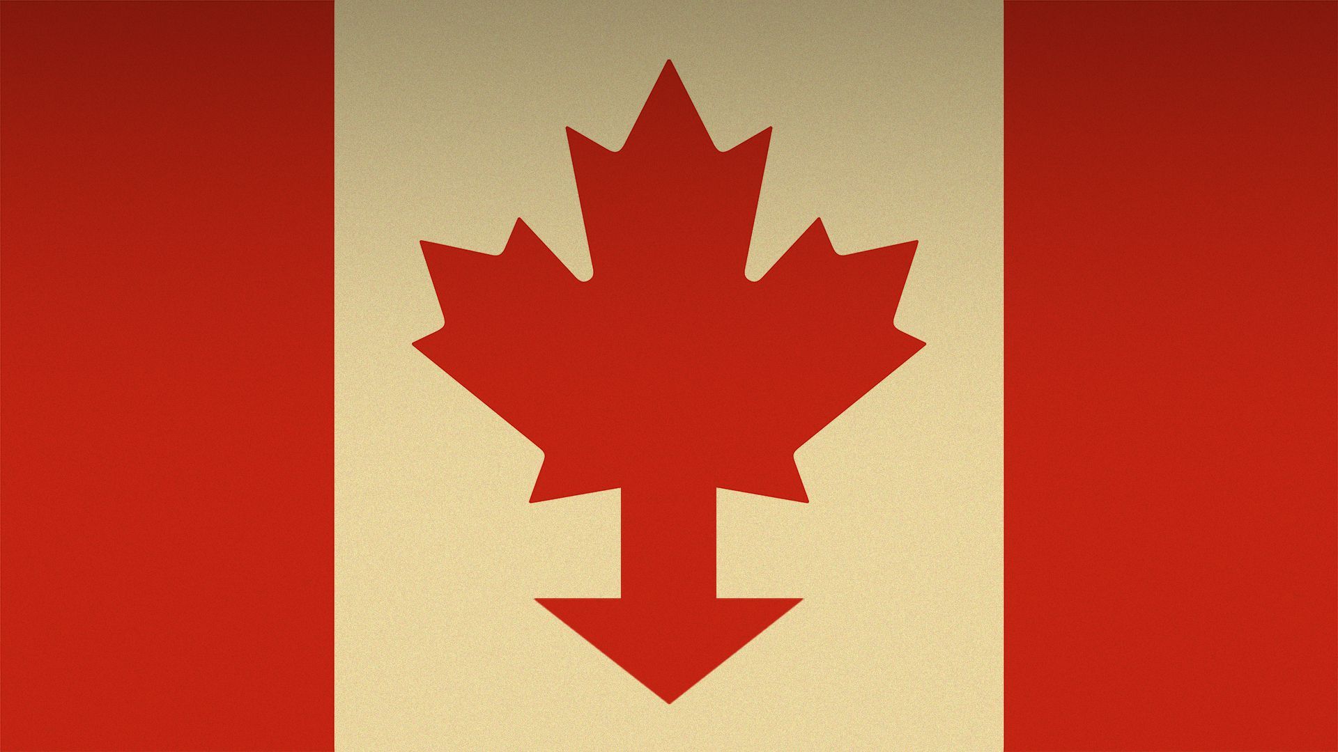Illustration of the Canadian flag with a maple leaf appearing to have a downward pointing arrow for a stem 