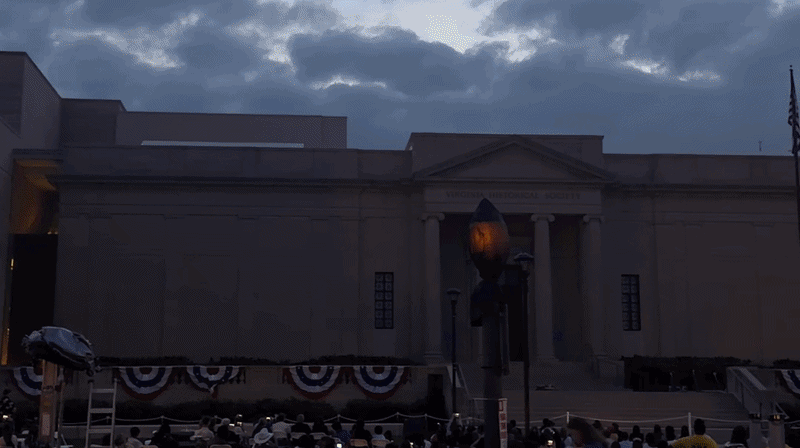 a projection of a cannon firing off to the side