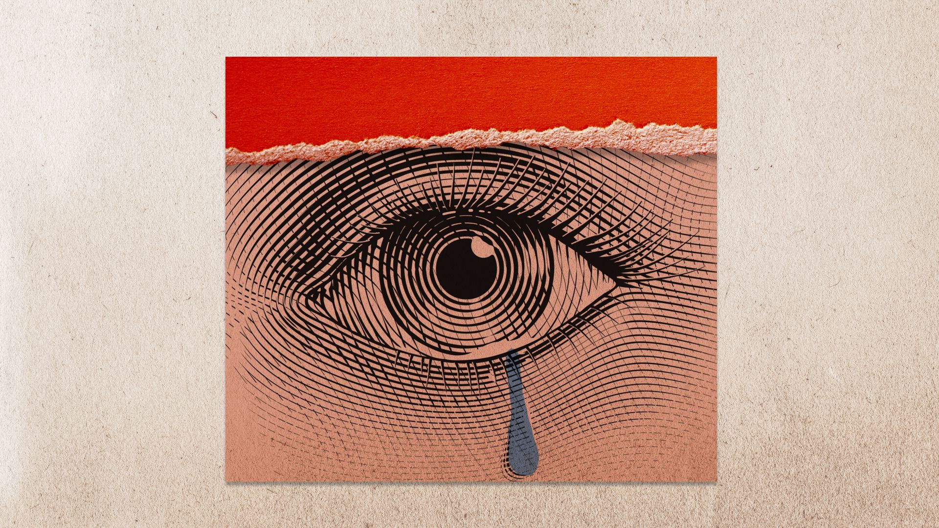 Illustration of an engraved style eye that is crying