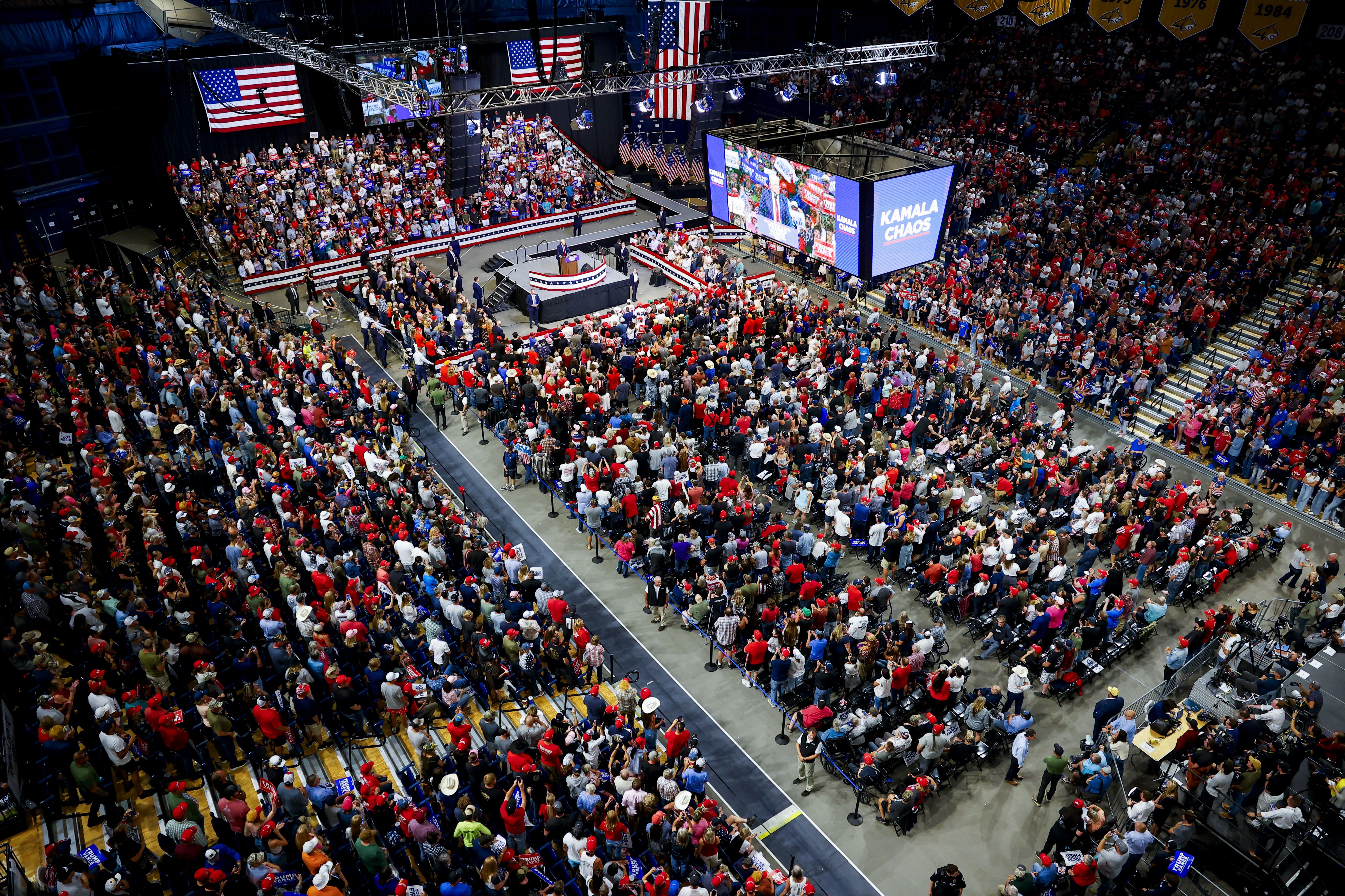  Donald Trump speaks at a rally at the Brick Breeden Fieldhouse at Montana State University 