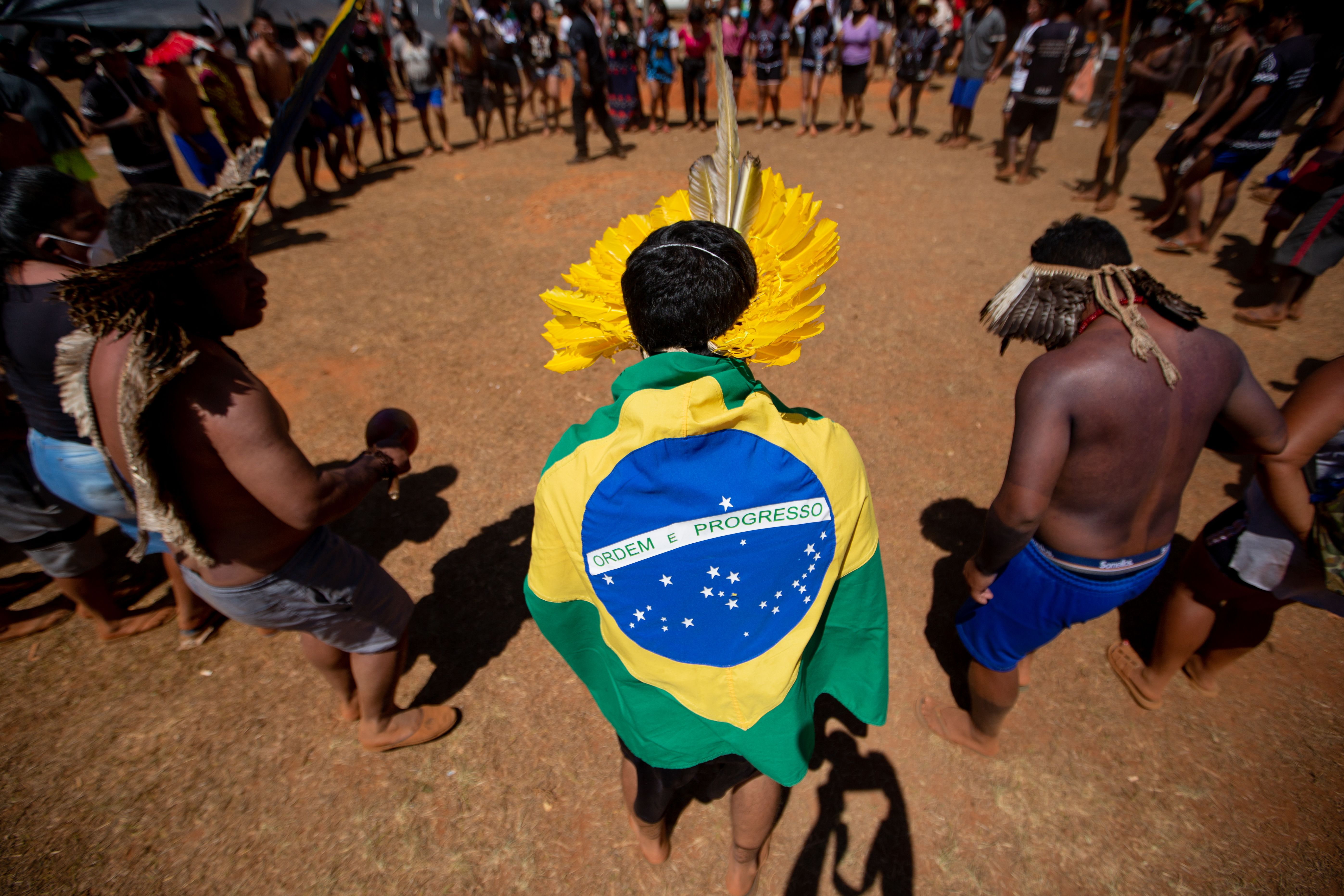 Indigenous people march for land rights in Brazil ahead of court ruling