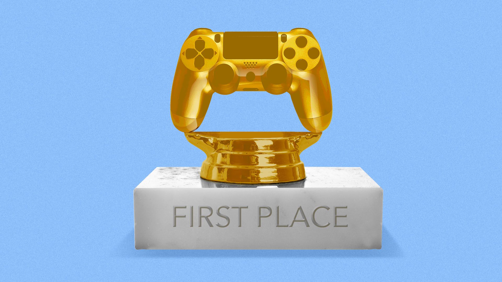 Illustration of a little league trophy with a game controller on top.