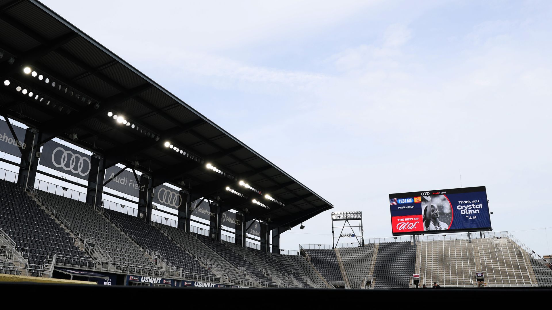 A photo of Audi Field's empty stands before a gameday