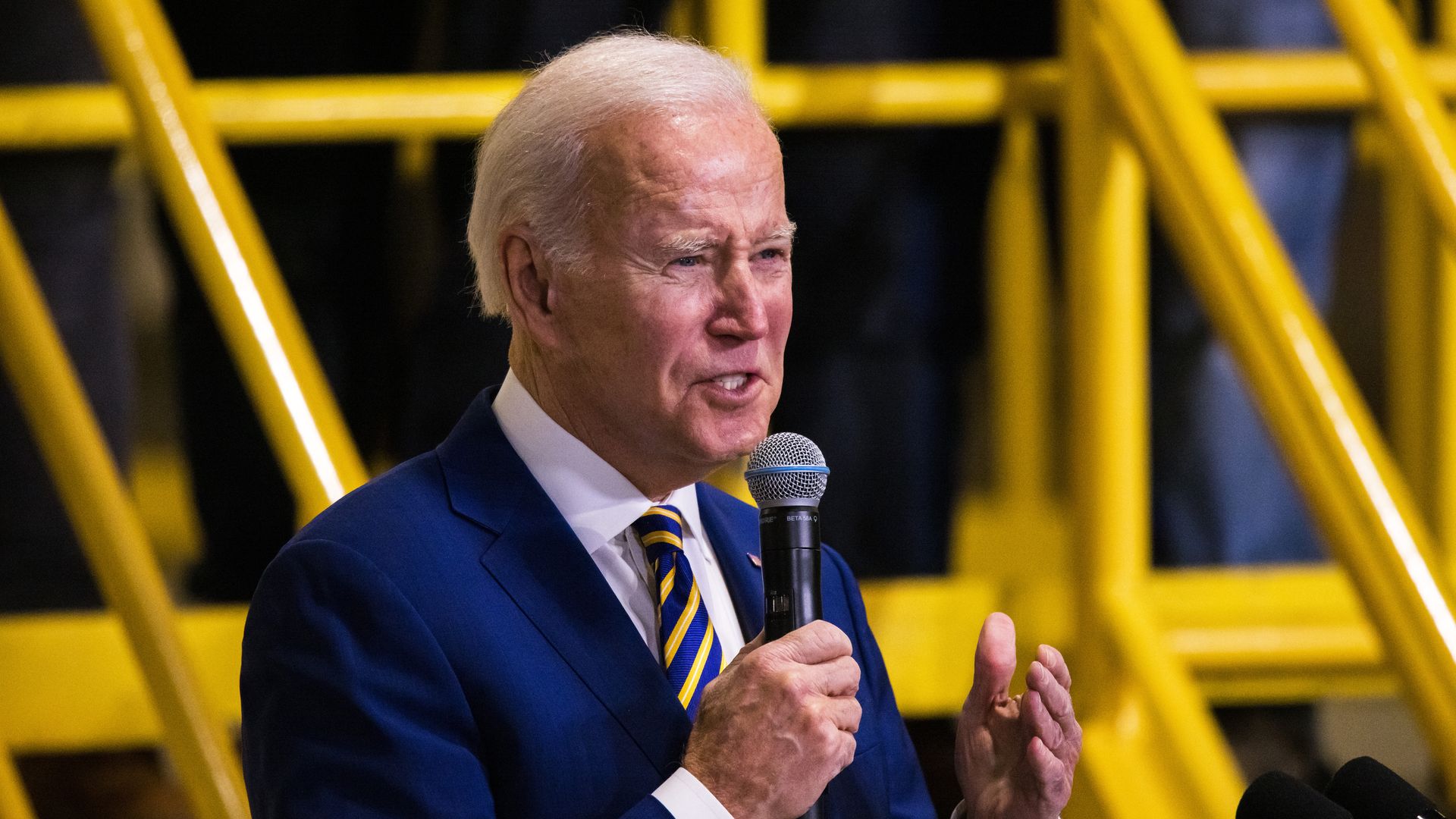 President Joe Biden gives a speech on infrastructure at the West Side Yard on January 31, 2023 in New York City.