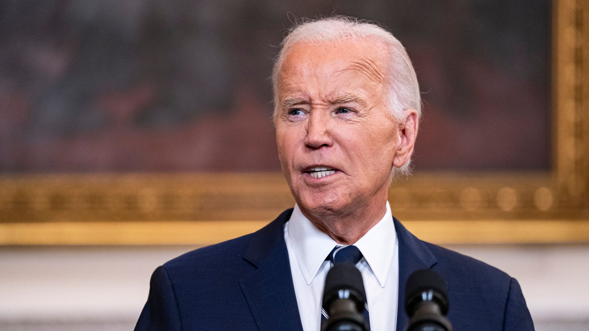 President Joe Biden speaks in the State Dining Room of the White House in Washington, DC, US, on Thursday, Aug. 1, 2024. Russia freed Wall Street Journal reporter Evan Gershkovich as well as jailed Kremlin critics in the largest prisoner exchange with the West in decades, in return for a prized assa
