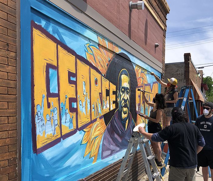 mural for George Floyd in Minneapolis in May 2020. Photo: Alvin Jacobs for Axios Charlotte