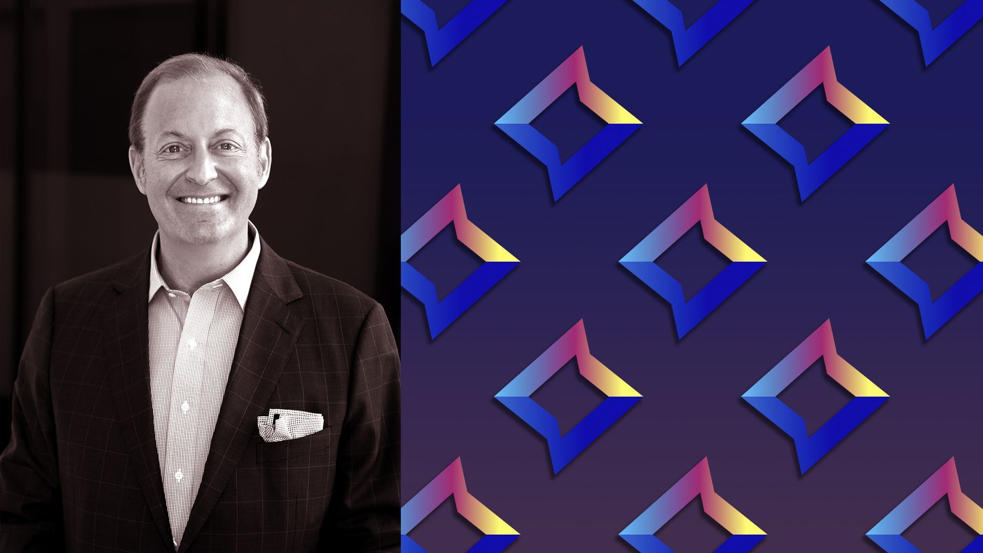 Photo Illustration of Zeta Global CEO, David Steinberg, with the Zeta Global logo.