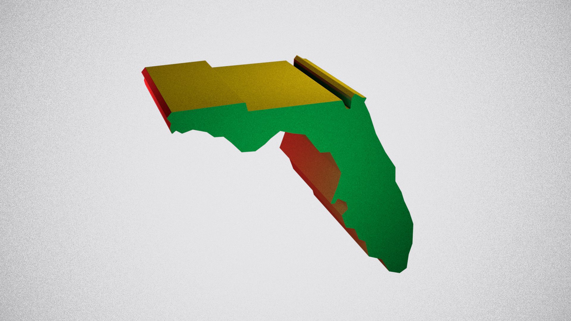 Illustration of the state of Florida lit by red, green and yellow lights.