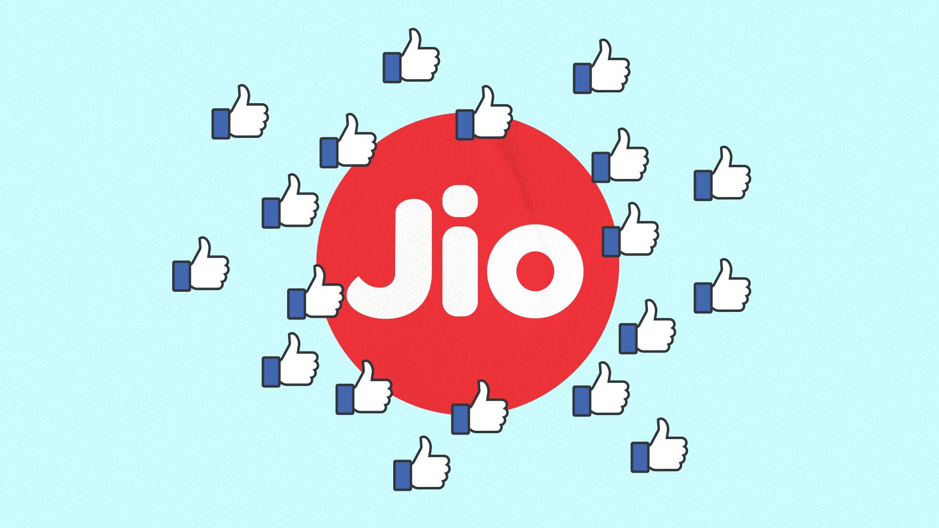 Illustration of a Jio logo surrounded by Facebook likes.
