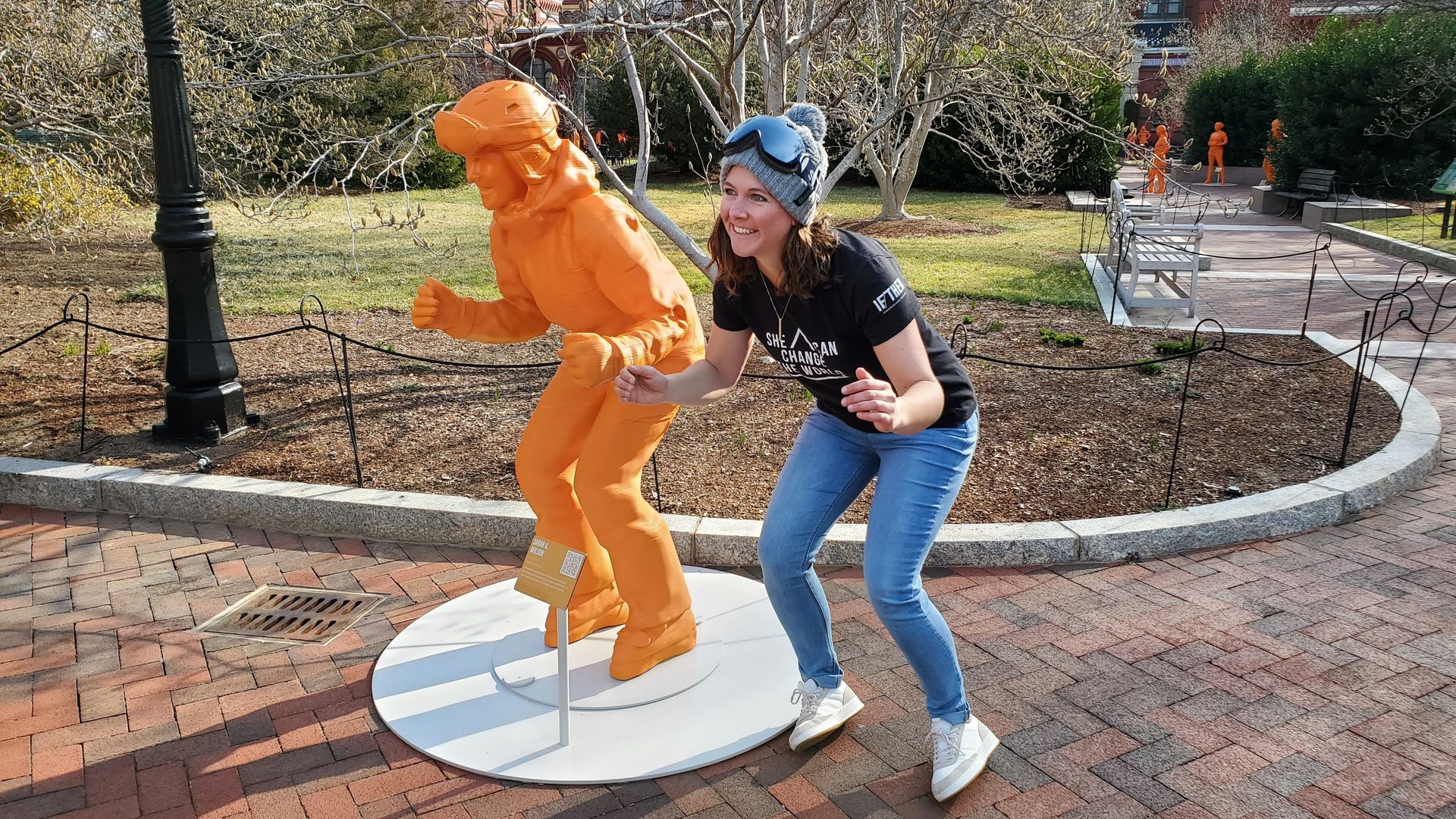 Sarah Wilson poses next to her statue outside the Smithsonian in Washington, D.C. Photo courtesy of the Colorado School of Mines