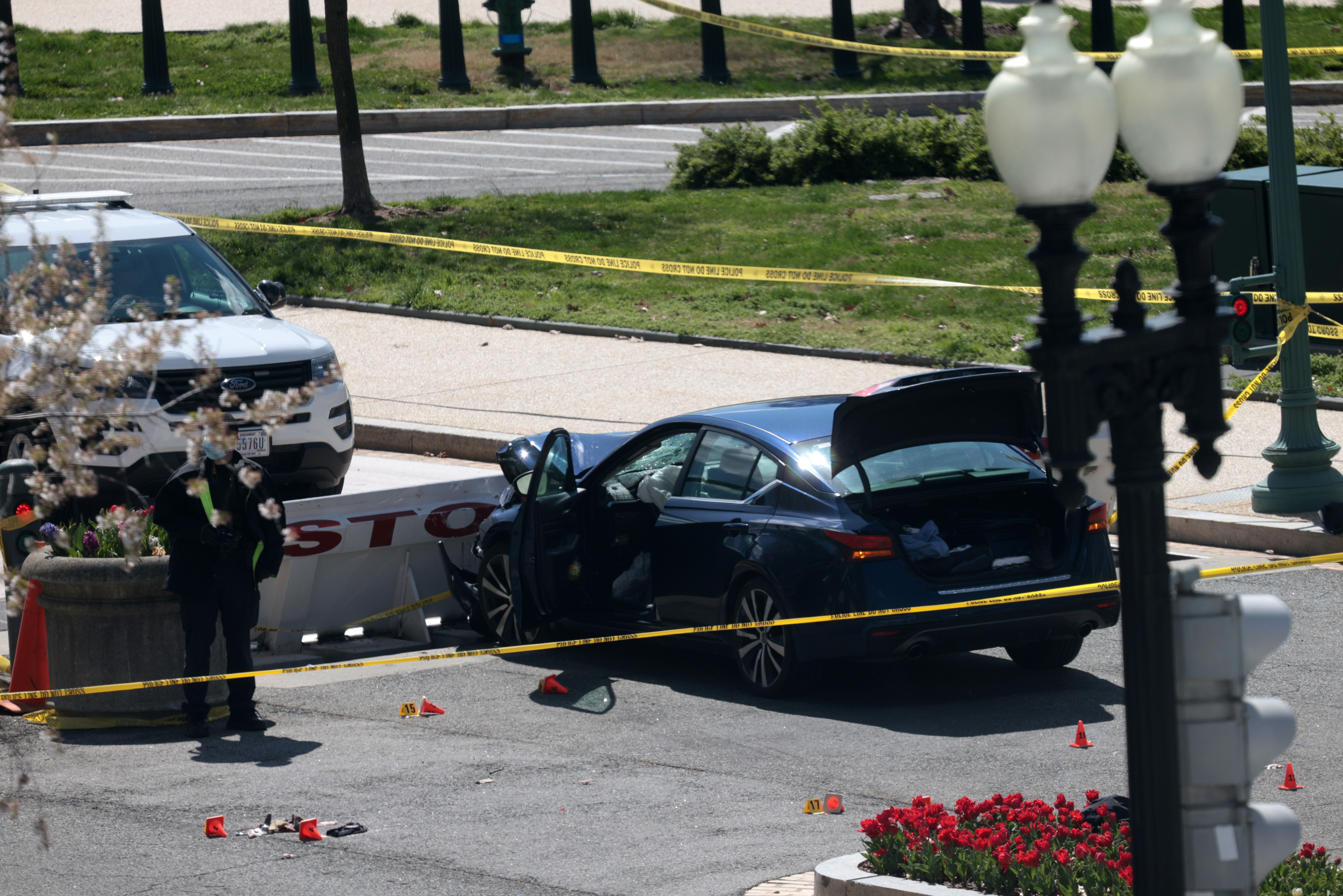 Another view of the vehicle smashed into the barricade at the U.S. Capitol on April 2. 